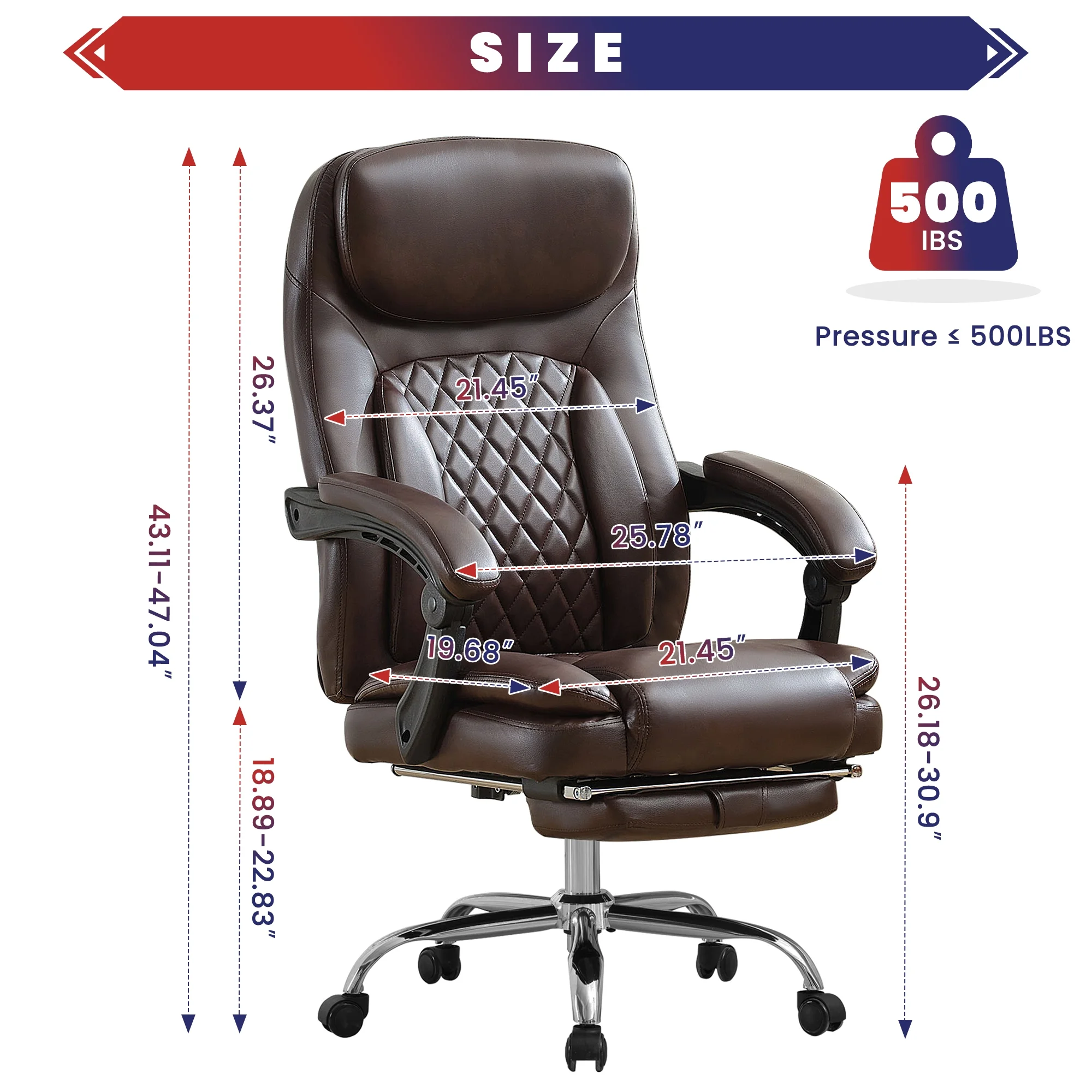 JONPONY Big and Tall Office Chair 500LBS Executive Office Chair Massage and Footrest Ergonomic Computer Desk Chair Reclining High Back Leather Office Chair Lumbar Back Support Swivel Rolling,Black - Image 32