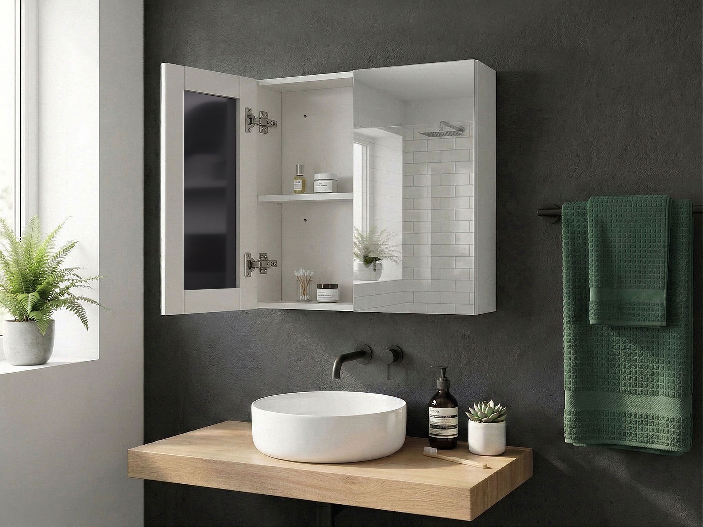 Bathroom Wall Mounted Mirror Cabinet NAVARRA 60 cm 60 cm White