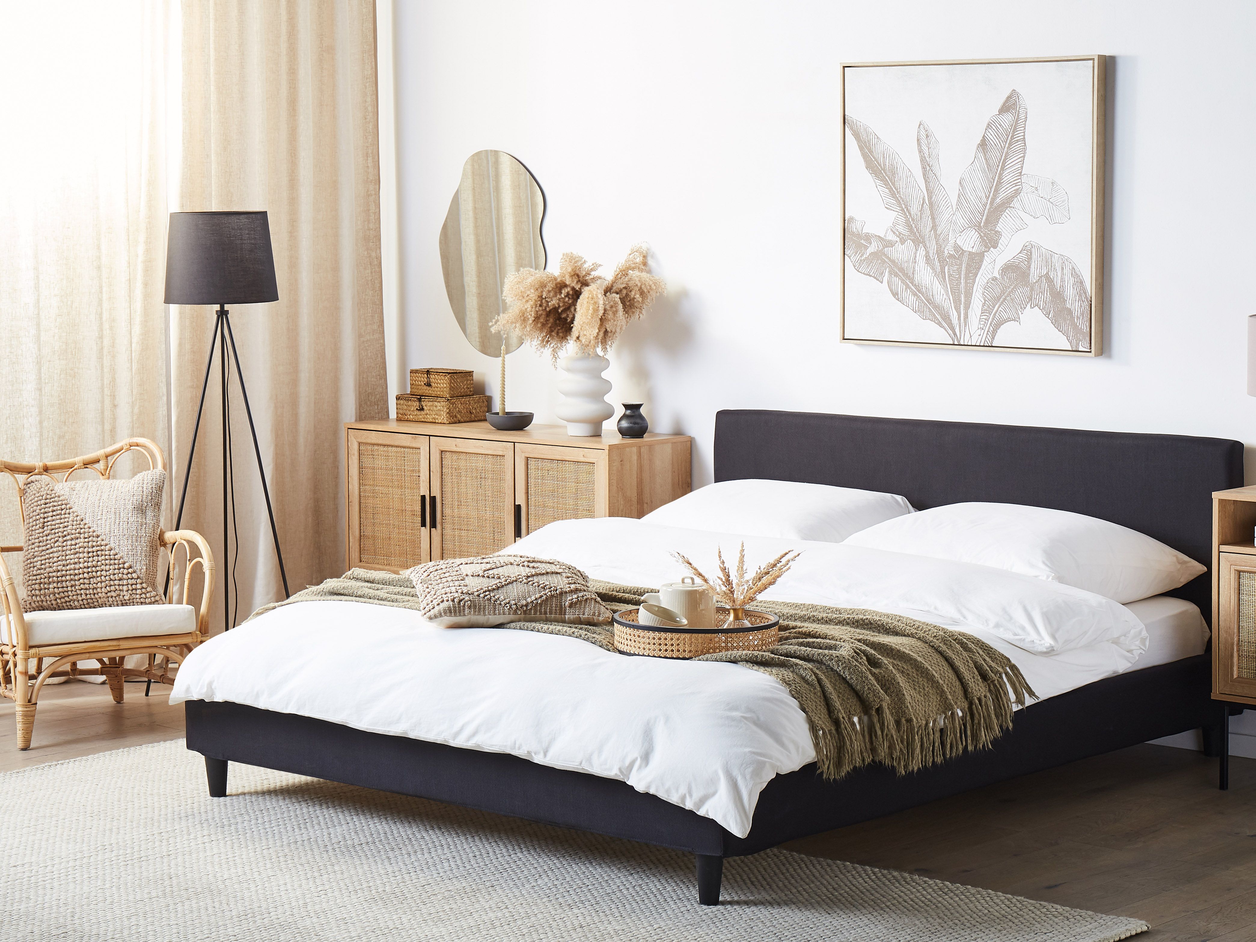Bed with LED Fabric FITOU 180 x 200 cm (EU Super King) Black