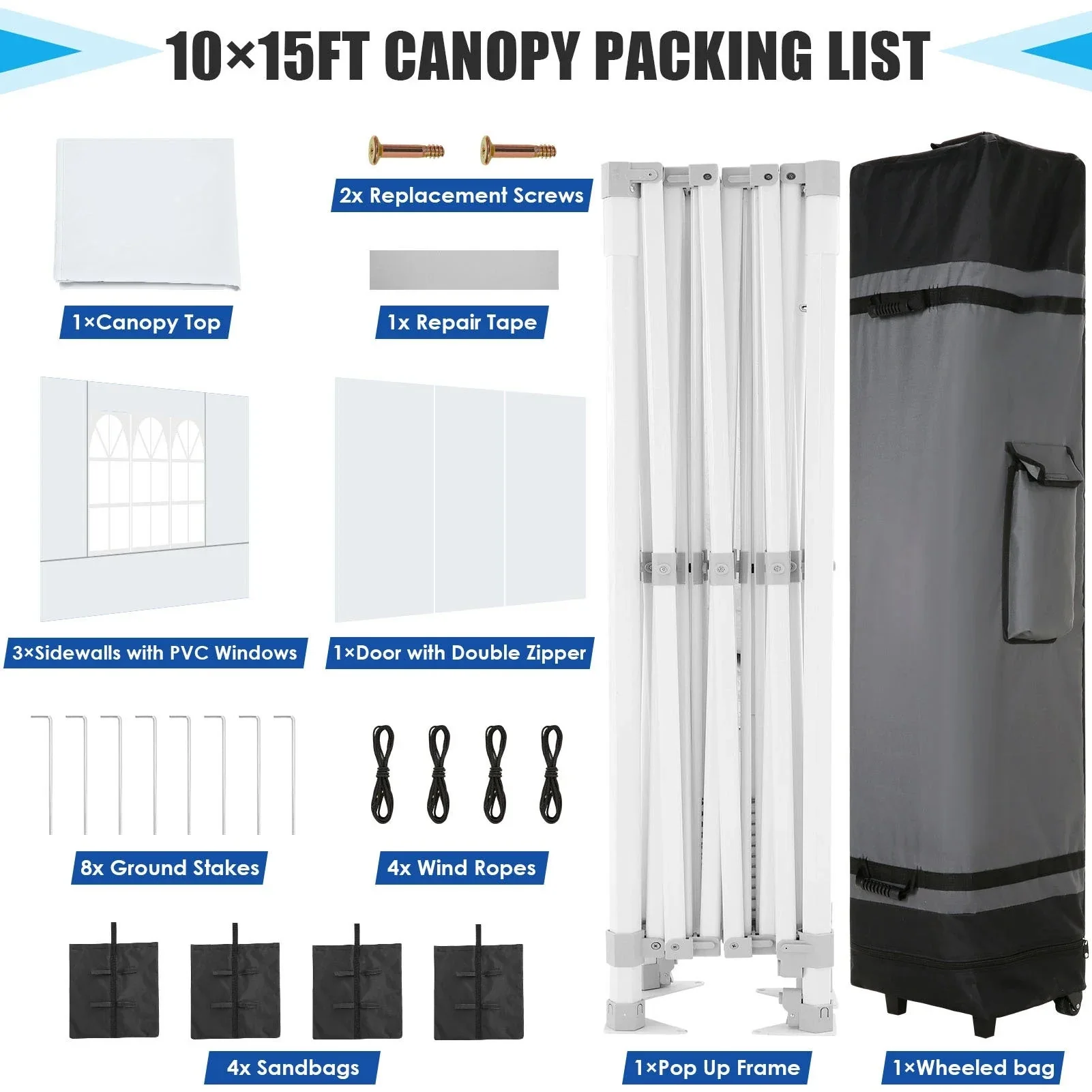 HOTEEL Heavy Duty Pop-Up Canopy Tent 10x15, 4 Sidewalls, Black - Image 14 HOTEEL Heavy Duty Pop-Up Canopy Tent 10x15, 4 Sidewalls, Black - Image 14