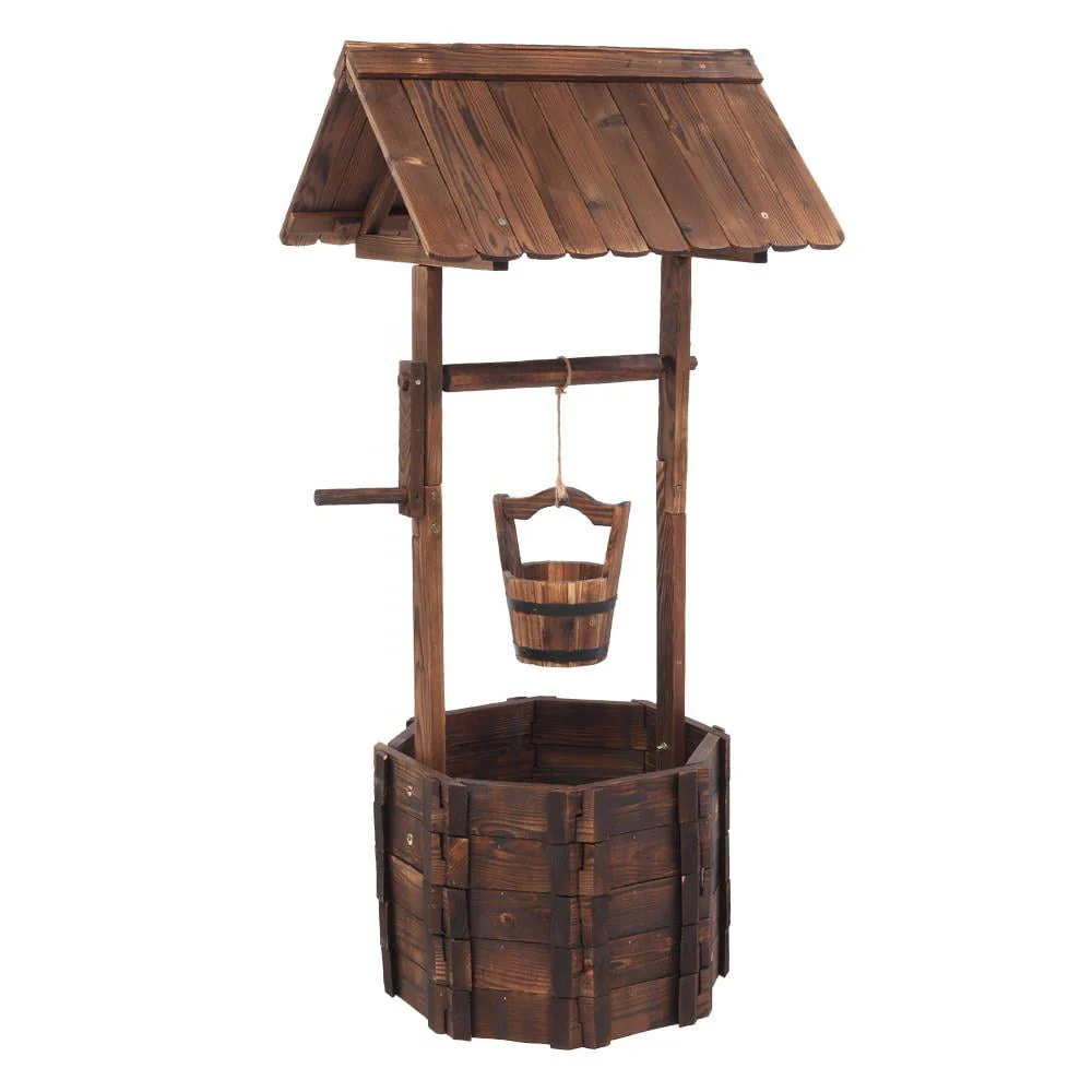Zimtown Wooden Flowerpot Outdoor Reinforced And Anticorrosive Wooden Wishing Well Flowerpot