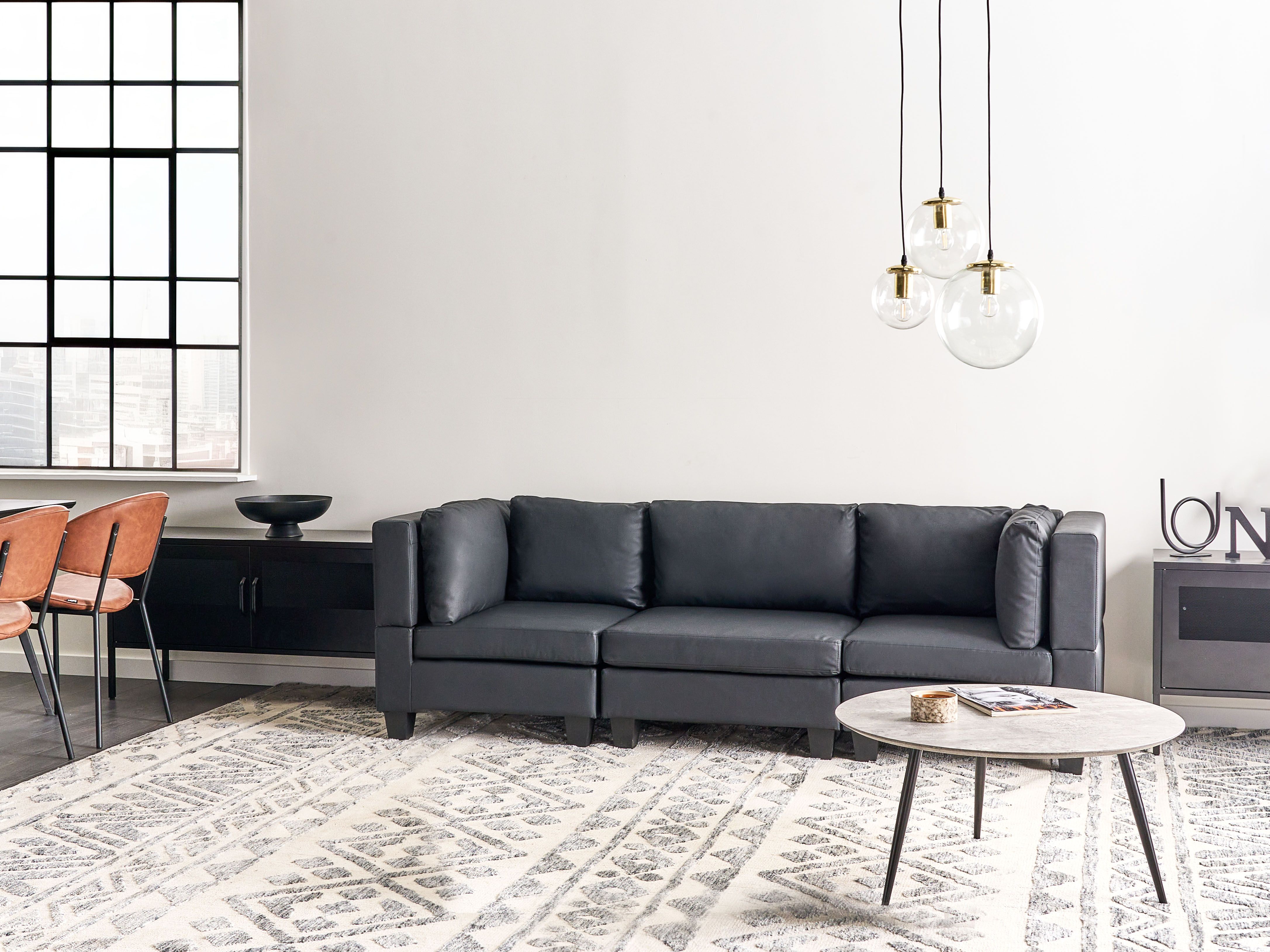 Modular Sofa 3 Seater UNSTAD Faux Leather Black