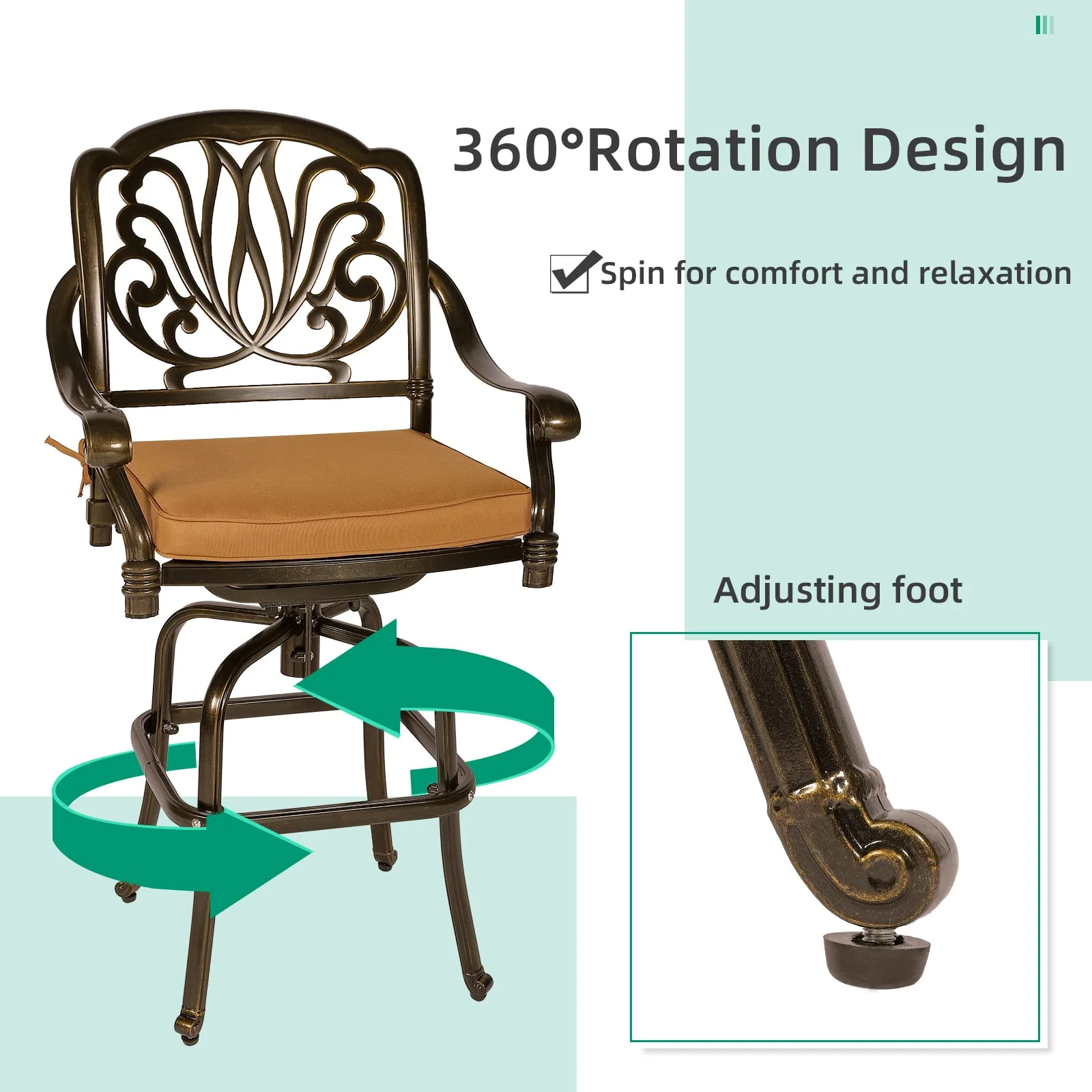 VIVIJASON 30.8" Round Cast Aluminum Patio Bar Table with Umbrella Hole, Antique Bronze - Image 10