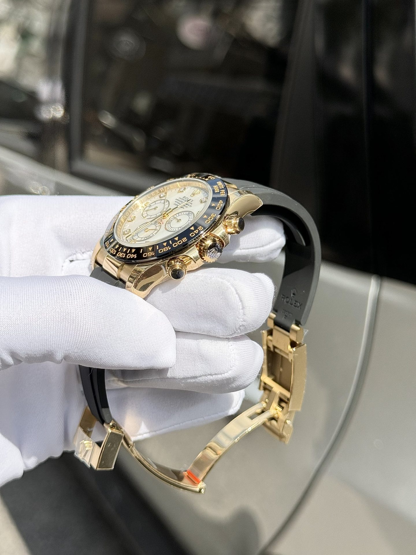 Rolex Daytona 116518 White Mother of Pearl Dial Rep 11 Watch With Moissanite Diamond Clean Factory 40mm - Elite Watch Atelier