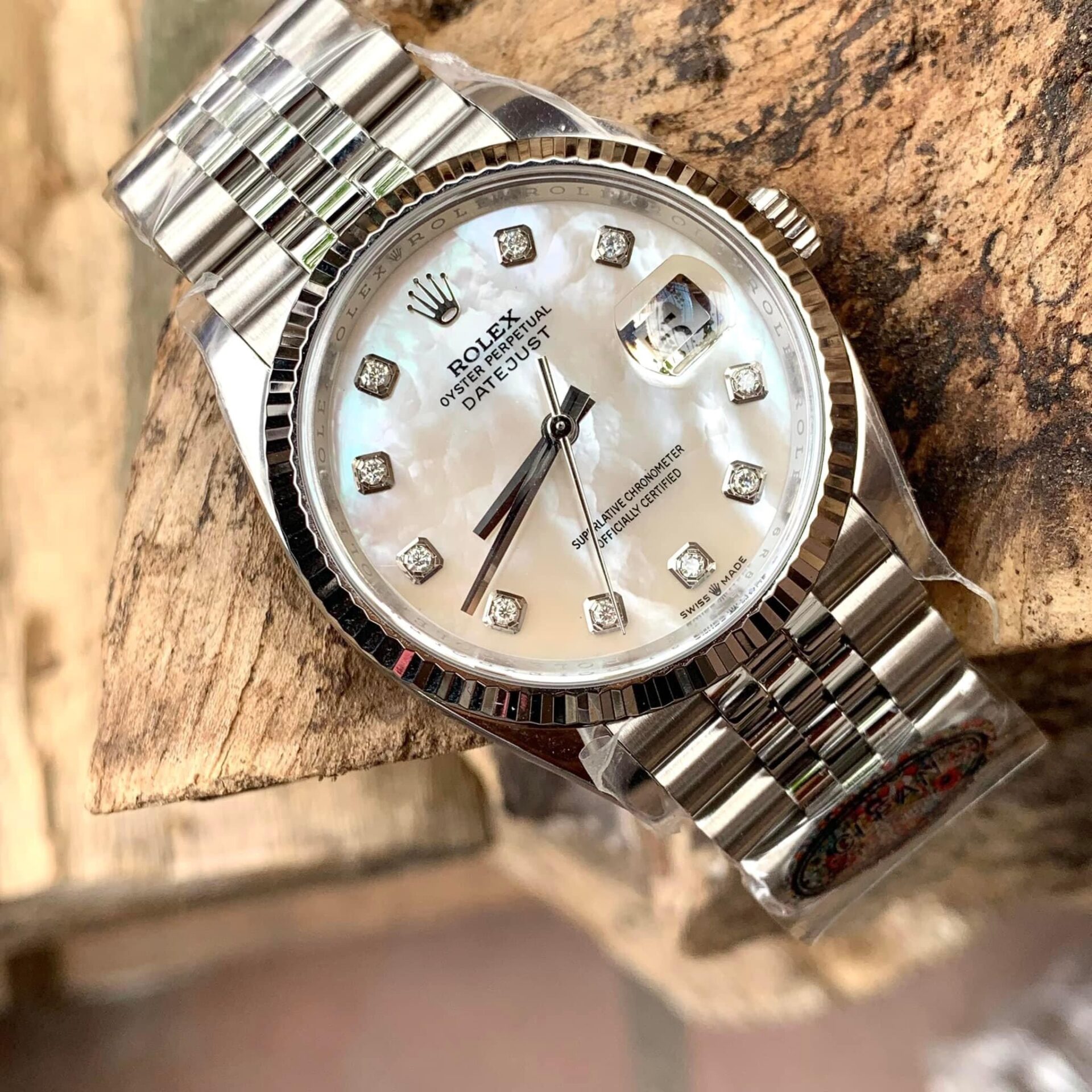 Rolex DateJust Replica Watch Natural Mother of Pearl Dial Moissanite Markers 41mm - Elite Watch Atelier
