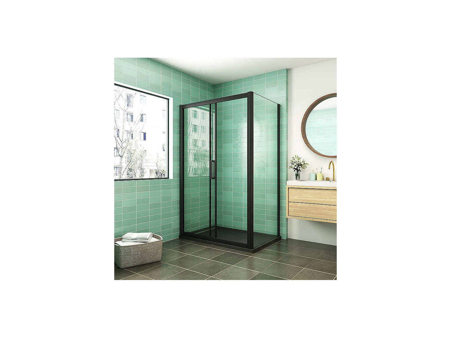 Cabine de douche coulissante 100x80x195cm porte de douche avec l'amortisseur 100cm cabine de douche Noire en 8mm verre anticalcaire