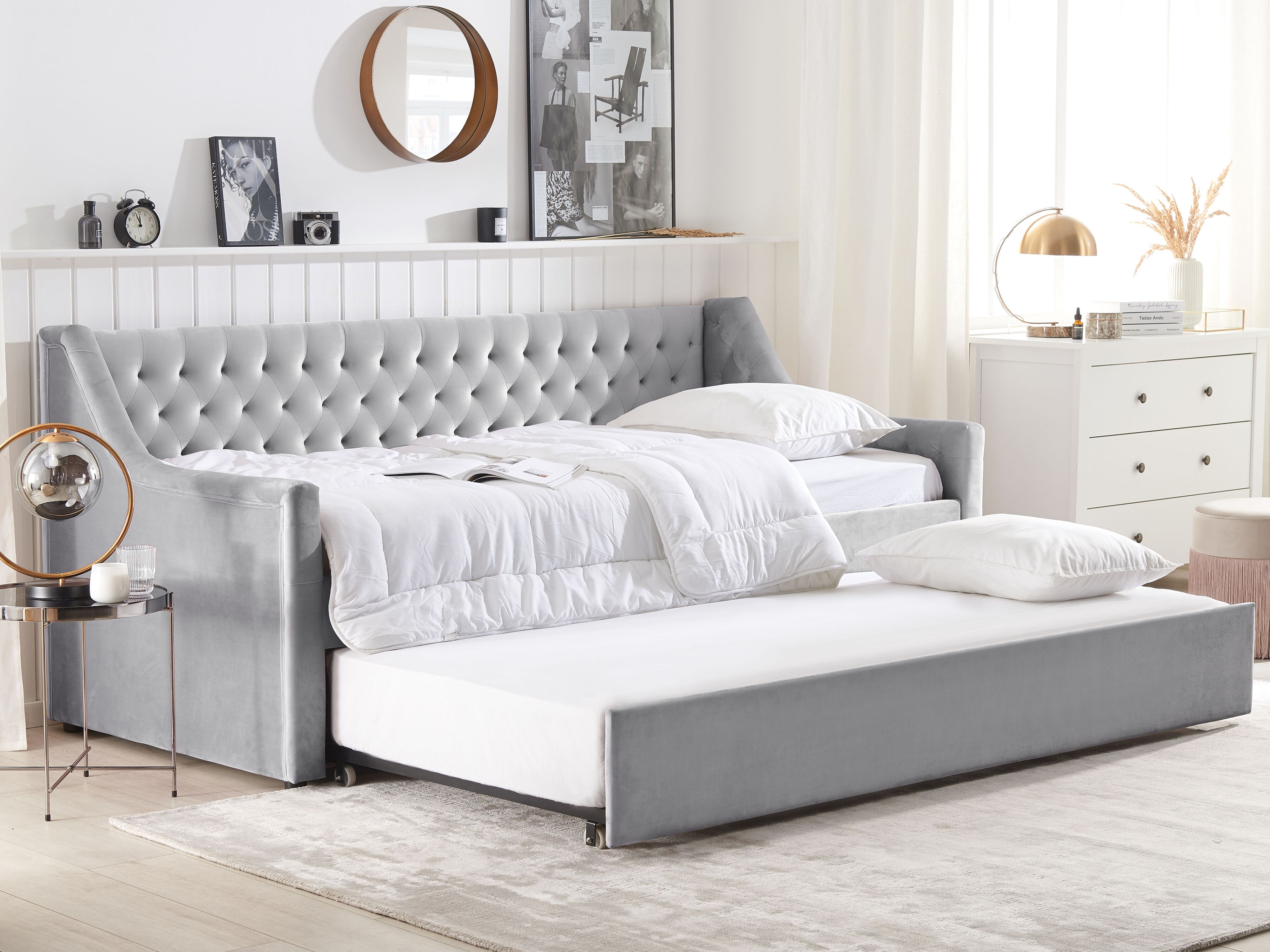 Trundle Bed Velvet MONTARGIS 90 x 200 cm (EU Single) Light Grey