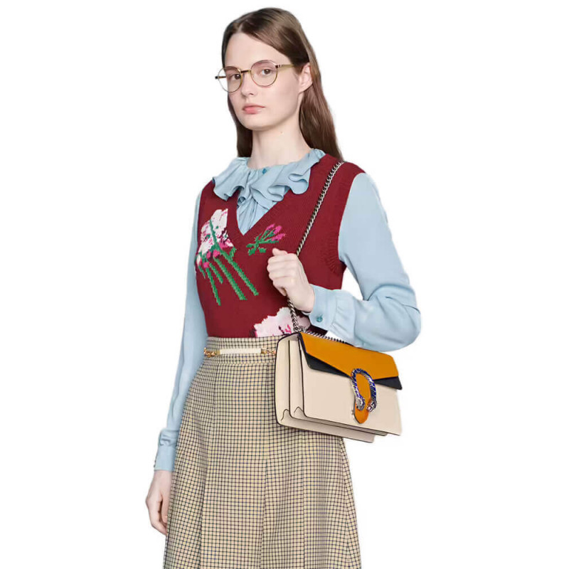 Replica Gucci Dionysus Small Shoulder Bag 400249 Orange White Leather1:1High-quality replica