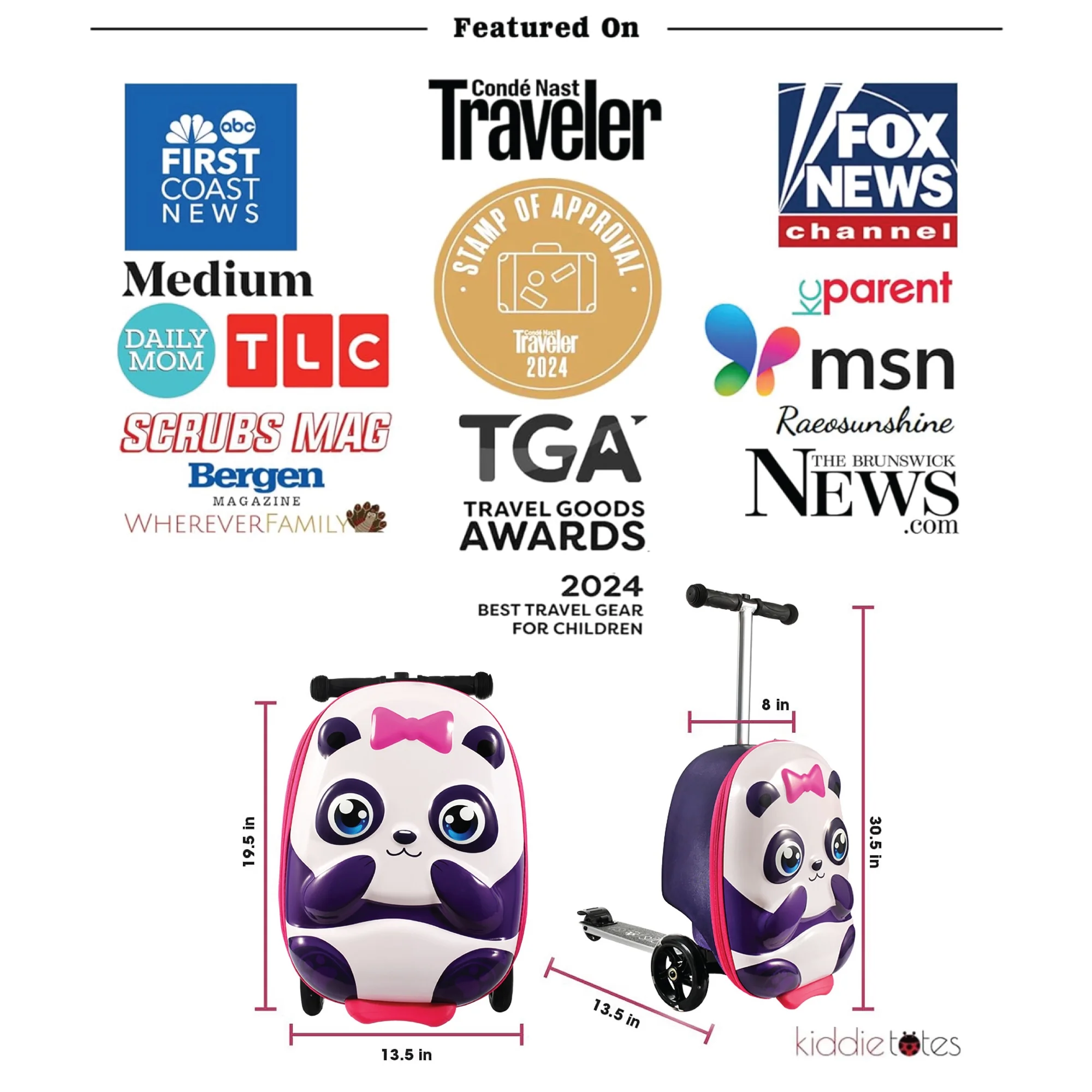 Kiddietotes Kid's Hard Shell Scooter Ride On Suitcase, Pink - Image 43