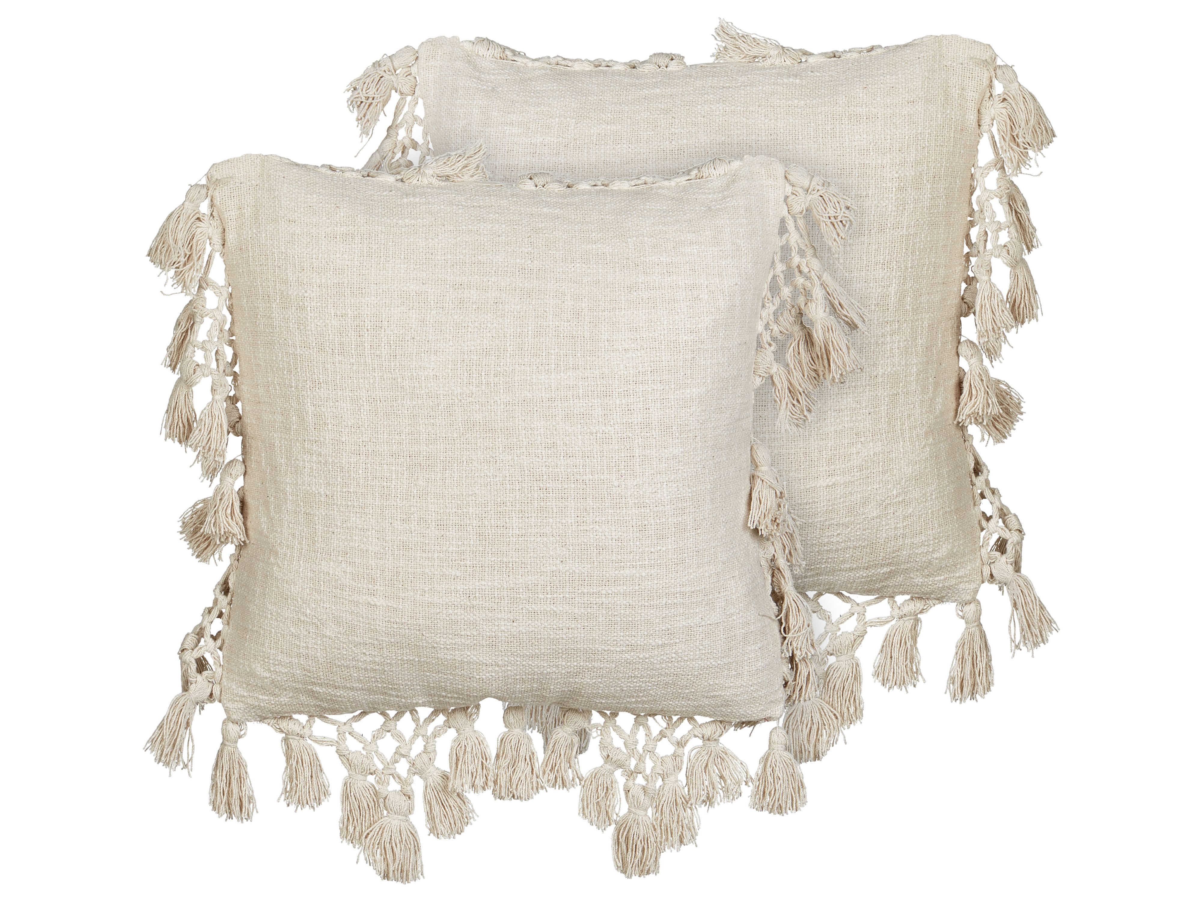 Set of 2 Decorative Cushions OLEARIA Cotton 45 x 45 cm Beige Solid