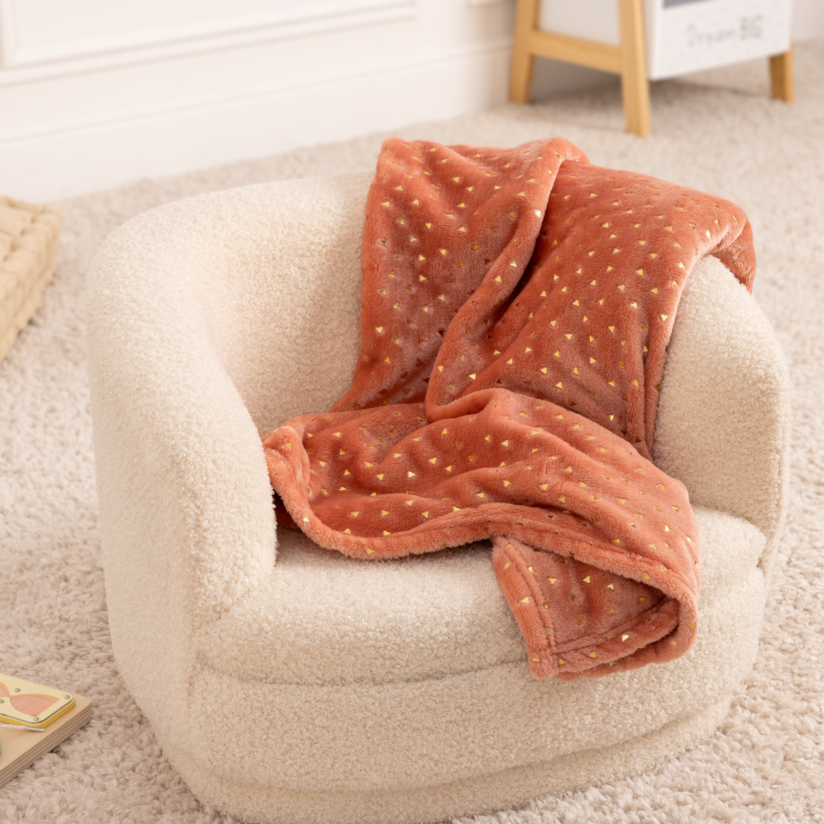 Plaid "Berlingot" flannel Terracotta Rose, 75x100 cm