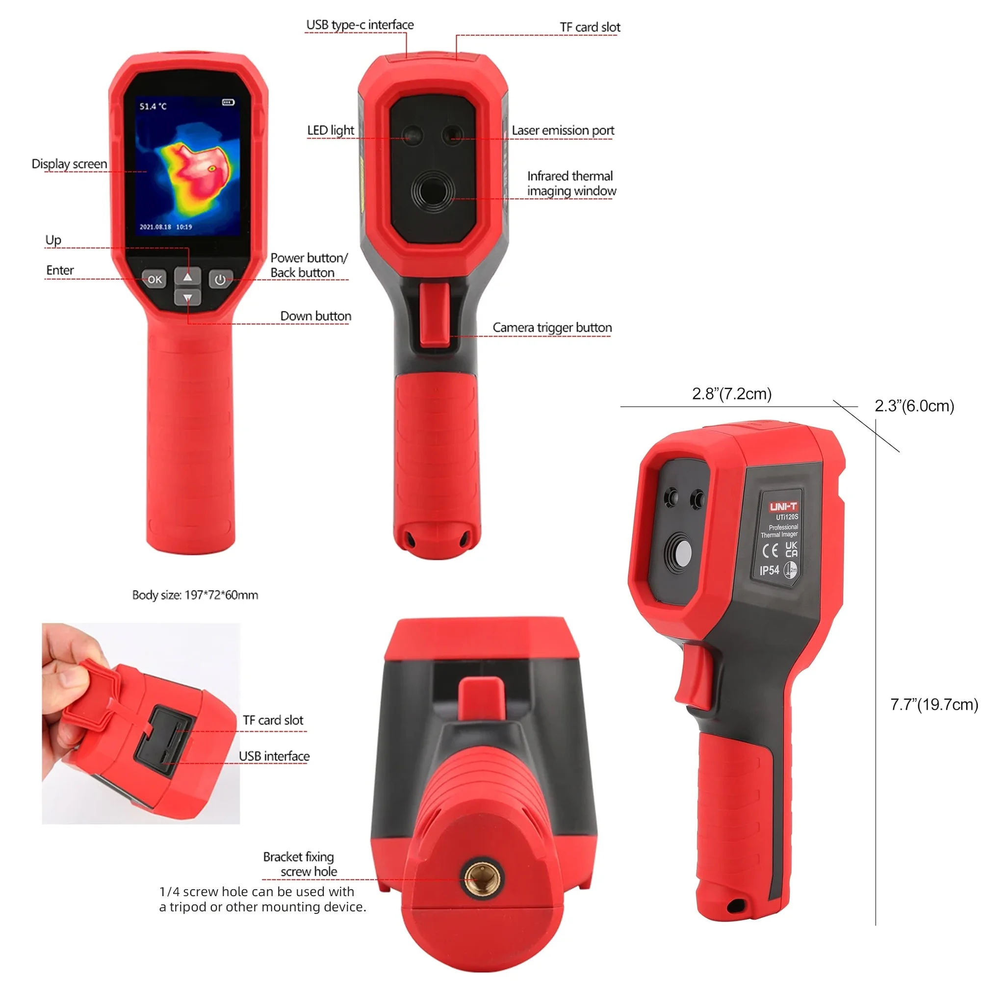 UNI-T UTI120S Thermal Imaging Camera 120x90 IR Resolution 10800 Pixels -20~400�� 2 Meter Drop Durability IP54 Rechargeable 16GB MicroSD - Image 13