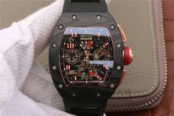 Replica Richard Mille RM011 NTPT Lotus F1 Team RG Chronograph KVF Crystal Skeleton Dial Red Black Rubber Strap A7750 - Top club