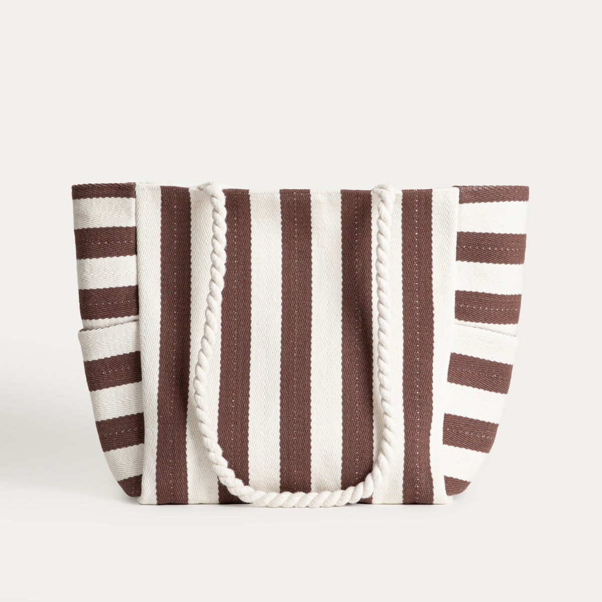 Torba plażowa RAYAS w czekoladowo-beżowe pasy 34x52x18cm