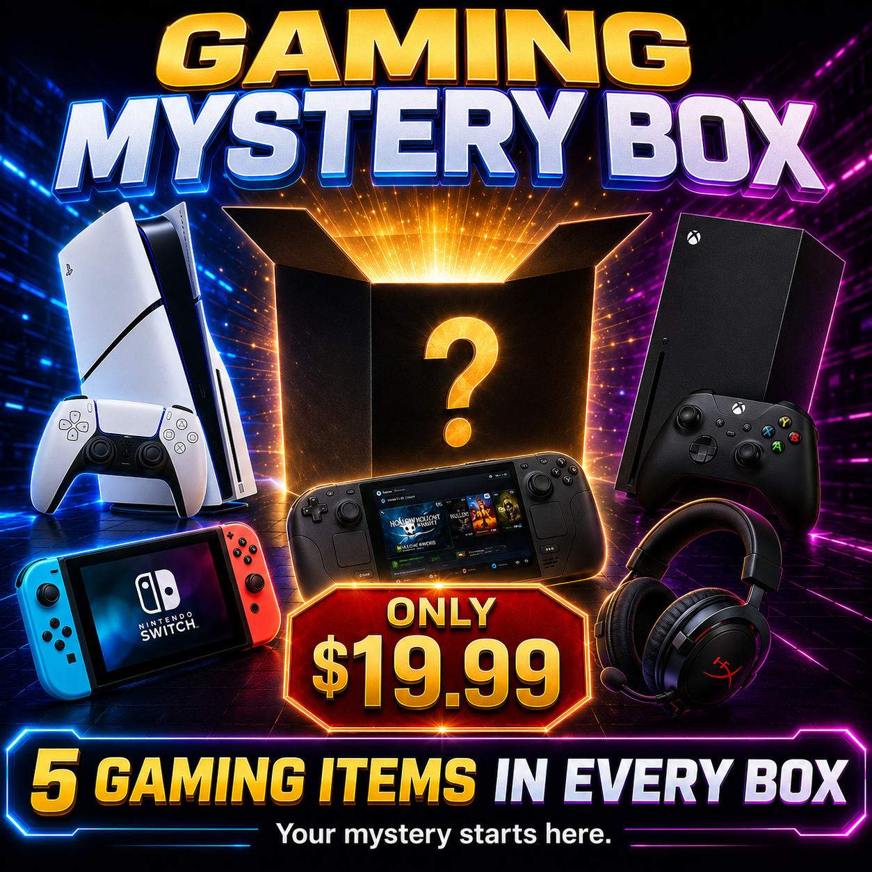 🔥 Ultimate Gaming Mystery Box – 5 Surprise Items in Every Box