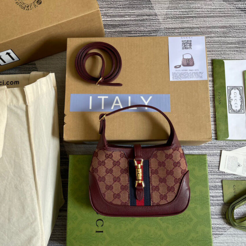 Replica Gucci Jackie 1961 Mini Shoulder Bag 637092 In Burgundy Gg Canvas1:1High-quality replica