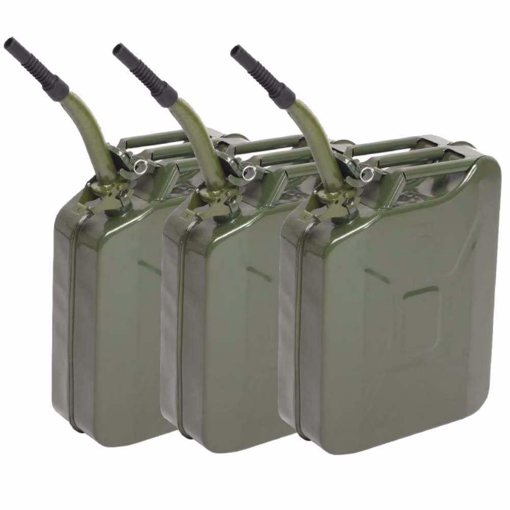 YUONAO 3-Pack 5 Gal (20L) Steel Gas Fuel Can �C Army Green Military-Grade Gasoline Container for Emergency, Outdoor, Off-Road, Camping