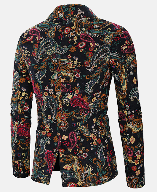 Casual Lapel Collar Cashew Print One Button Slim Fit Blazer