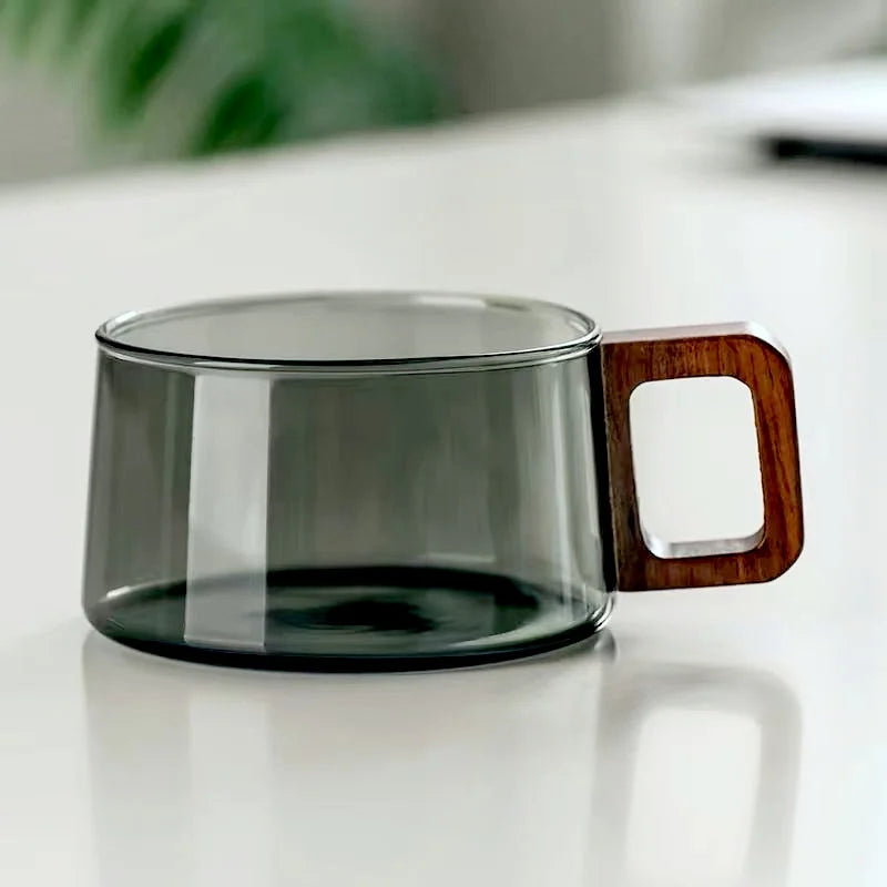 WoodAura – Hoogwaardige Borosilicaat Glazen Mokken met Stijlvolle Houten Details