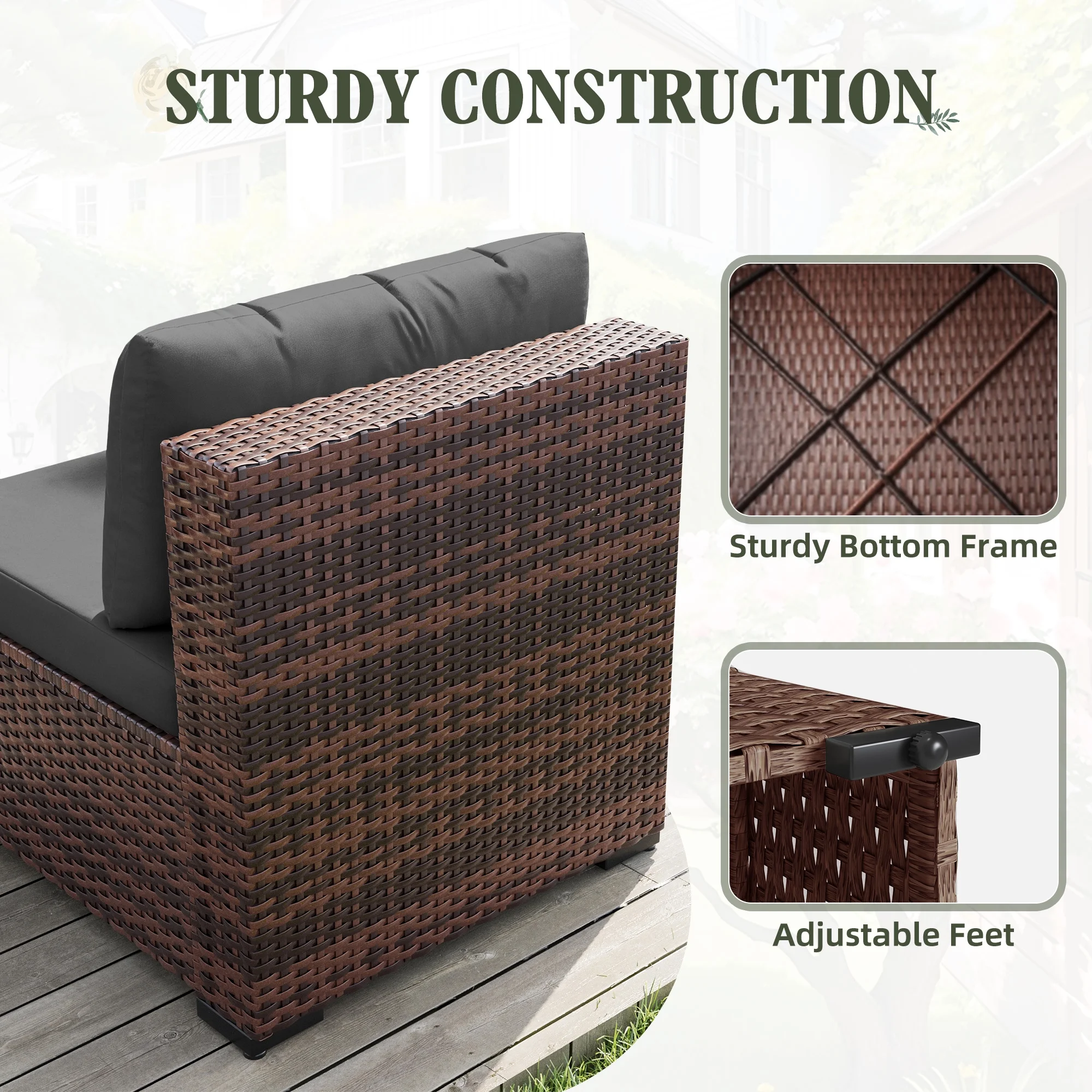 7 Pieces Patio Conversation Set, Outdoor Sectional PE Rattan Wicker Furniture Seat,Dark Gray - Image 64