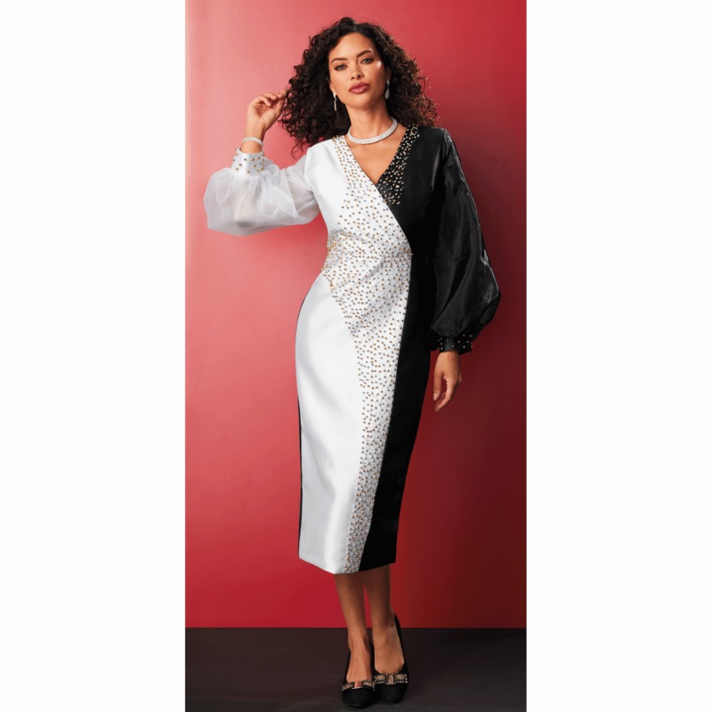 Julyanna Statement-Sleeve Colorblock Women's Dress with Studs - MIDNIGHT VELVET CATALOG
