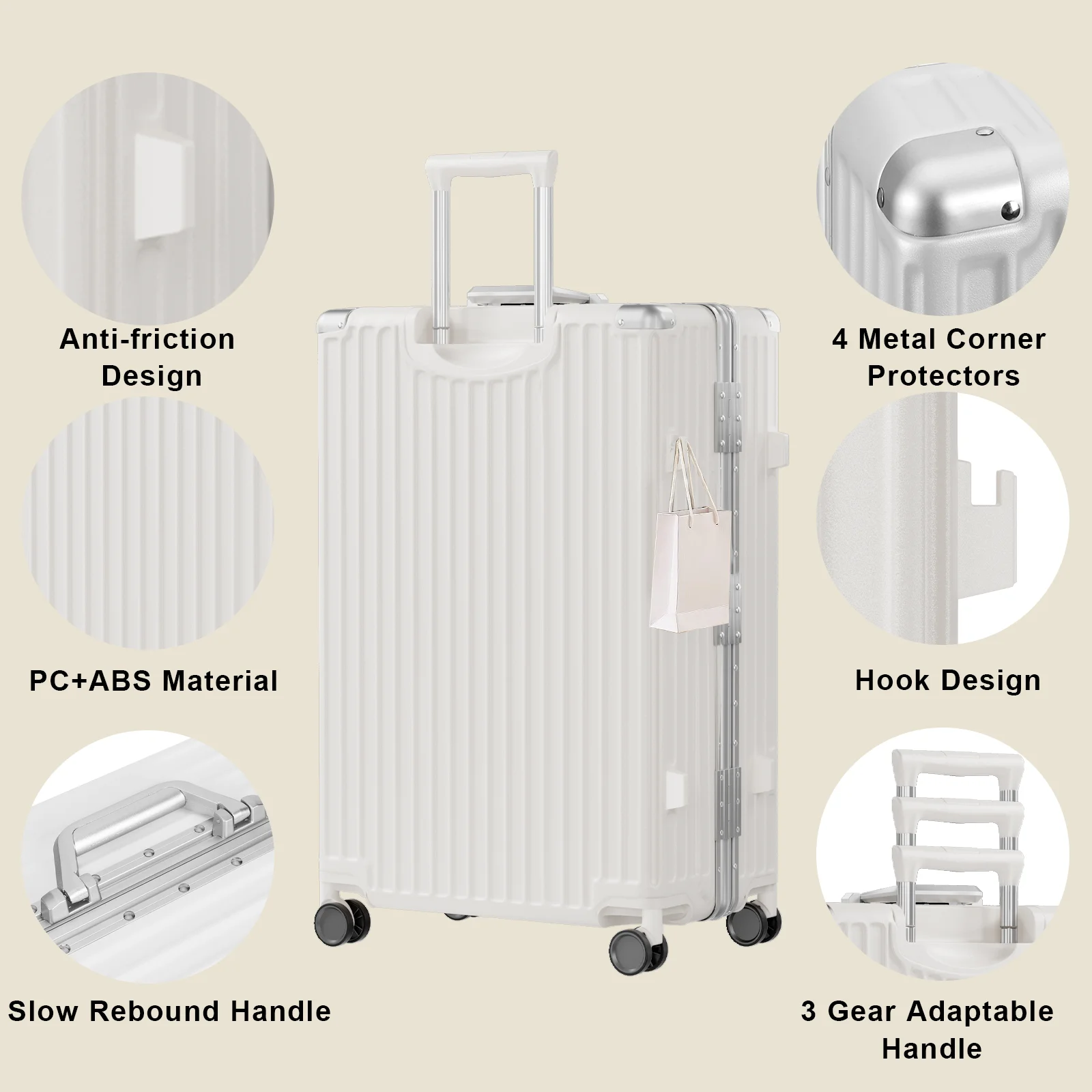 Luggage Aluminium Frame PC ABS Hardshell Suitcase with Spinner Wheels TSA Lock Zipperless Luggage 28 inch Silver - Image 40
