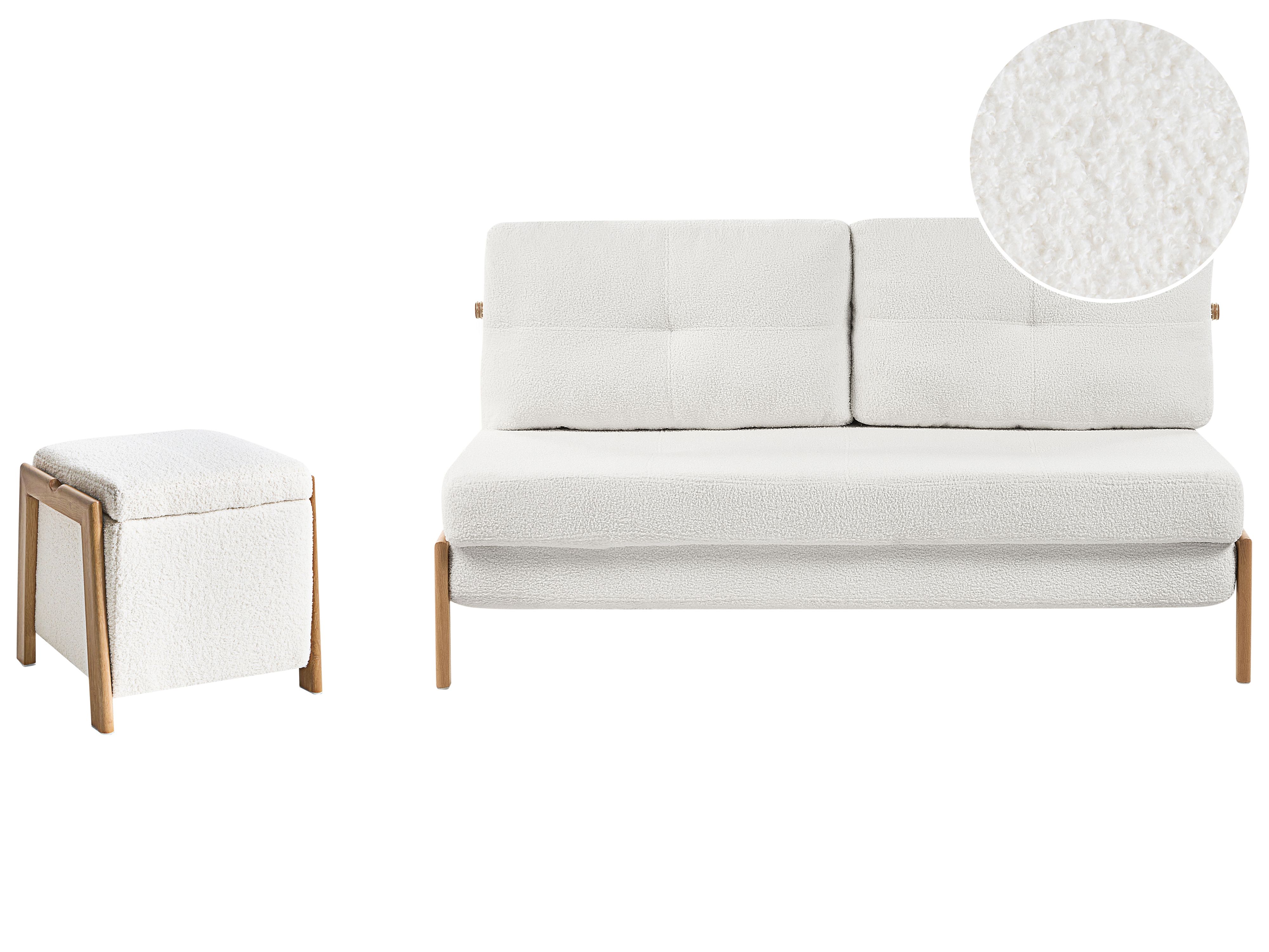 Living Room Set 3 Seater EDLAND Boucle White with Pouffe