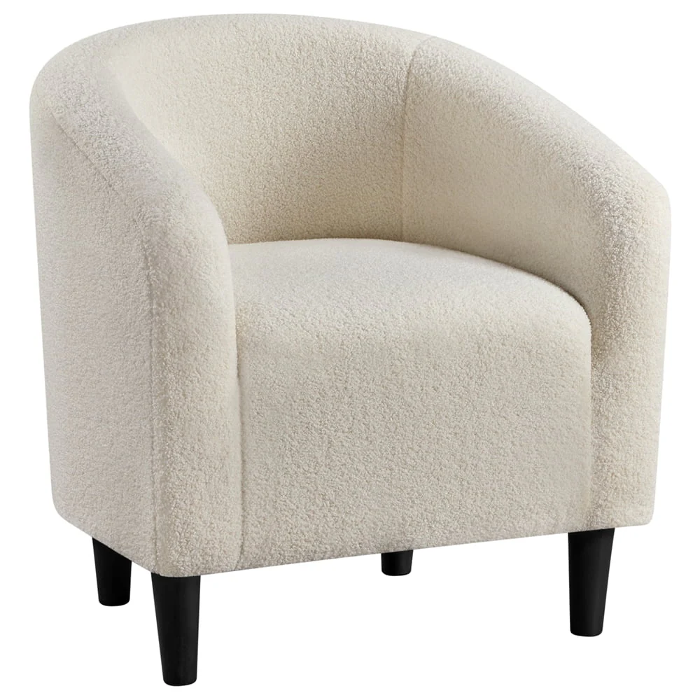 Topeakmart 2pcs Boucle Club Chair Accent Barrel Chair Upholstered Arm Chair, Ivory - Image 17
