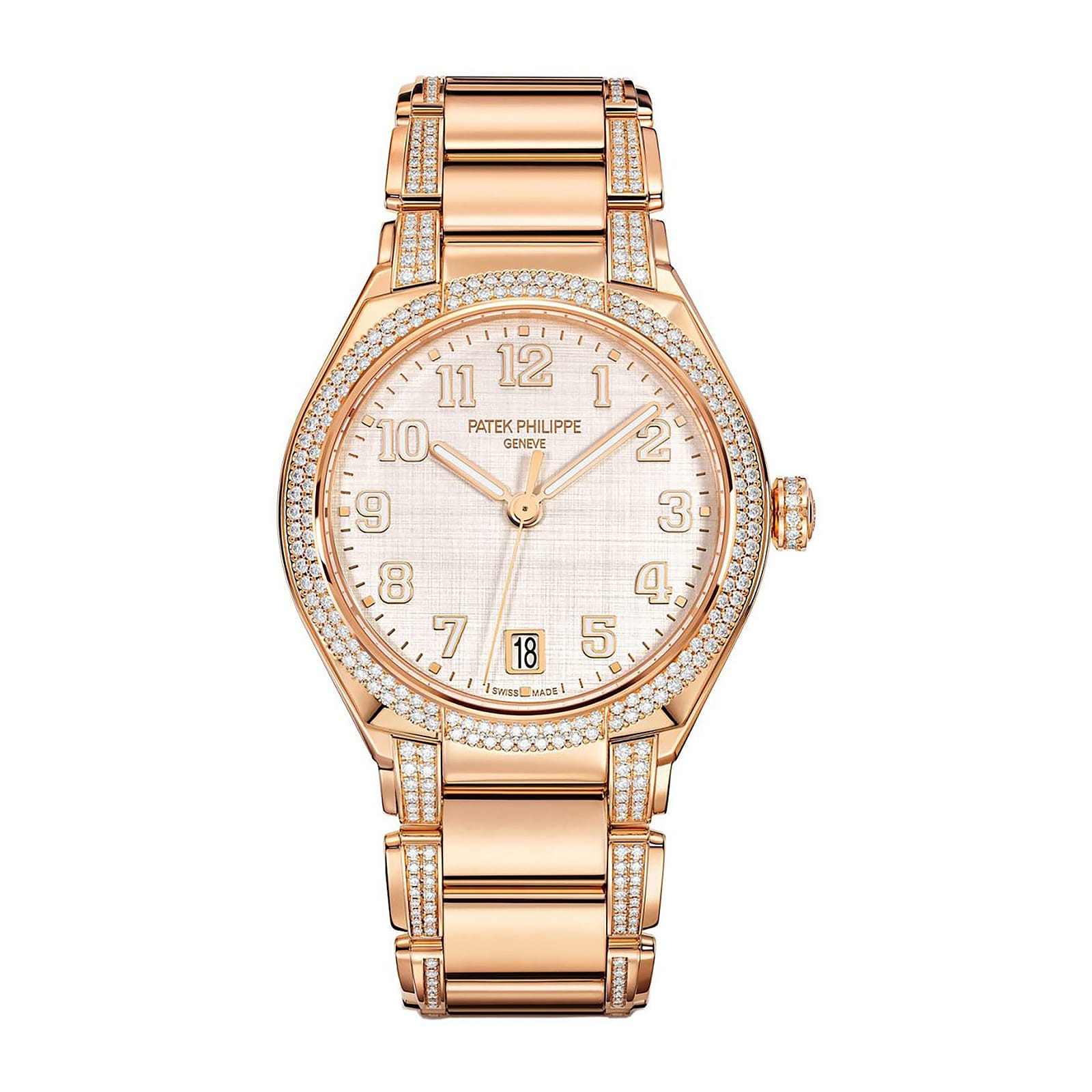 Fake Diamond Watch Replica Patek Philippe Twenty~4 Ladies Rose Gold Silver Dial 7300/1201R-001(1:1 replica) - Elite Watch Atelier