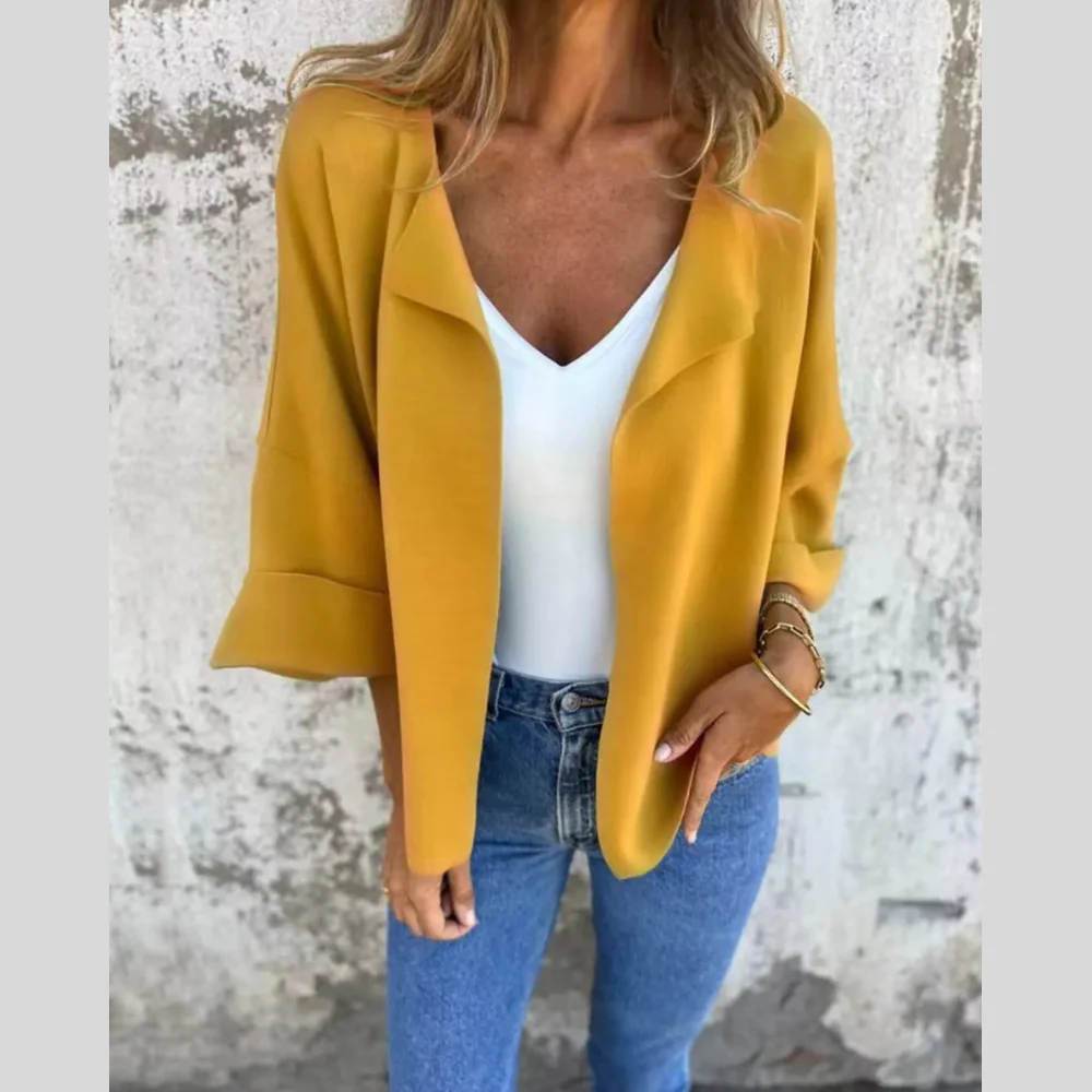 Full Size Open Front 3/4 Sleeve Casual Cardigan Plus Size - ZKZOOK