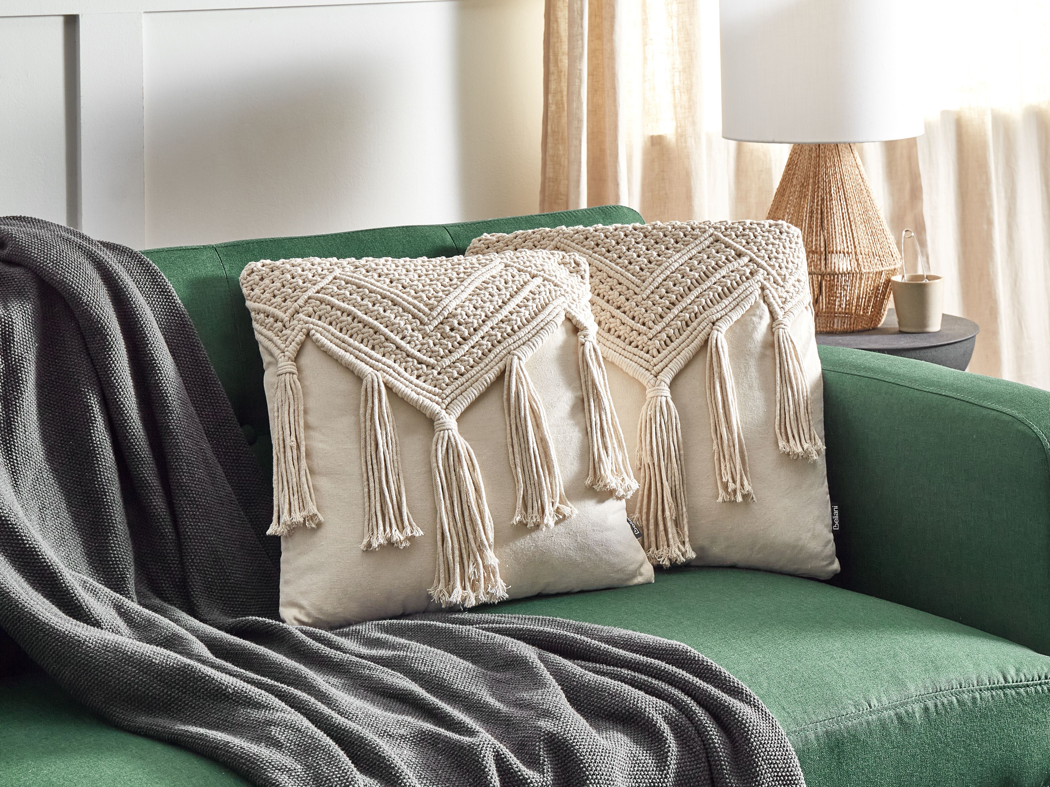 Set of 2 Decorative Cushions BEDADI Cotton 45 x 45 cm Light Beige Geometric Pattern