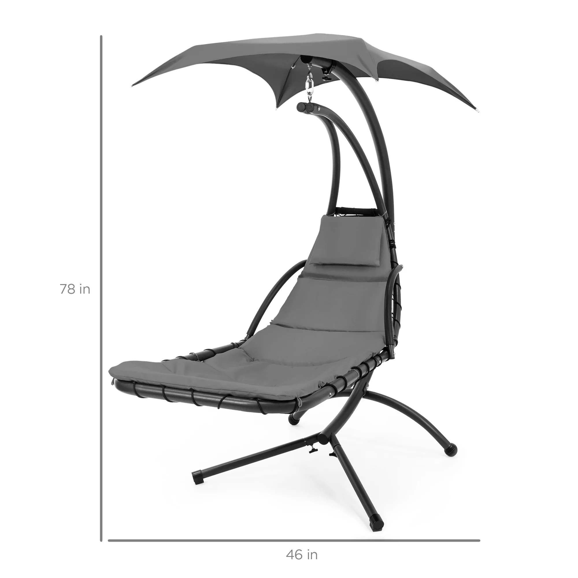 Best Choice Products Hanging Curved Chaise Lounge Chair Swing for Backyard, Patio w/ Pillow, Shade, Stand - Teal - Image 55