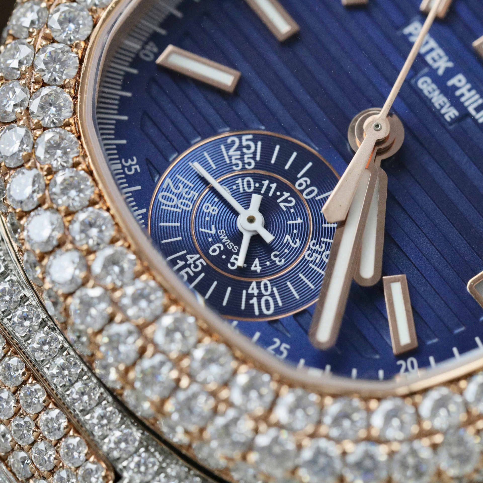 Patek Philippe Nautilus 5980 Replica Watch 18K Gold Wrapped + Diamonds Moissanite Custom 40.5mm - Top club