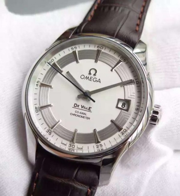 Replica Omega V6F De Ville Hour Vision Co-Axial 41mm SS White Dial Brown Leather Strap A8500 - Elite Watch Atelier