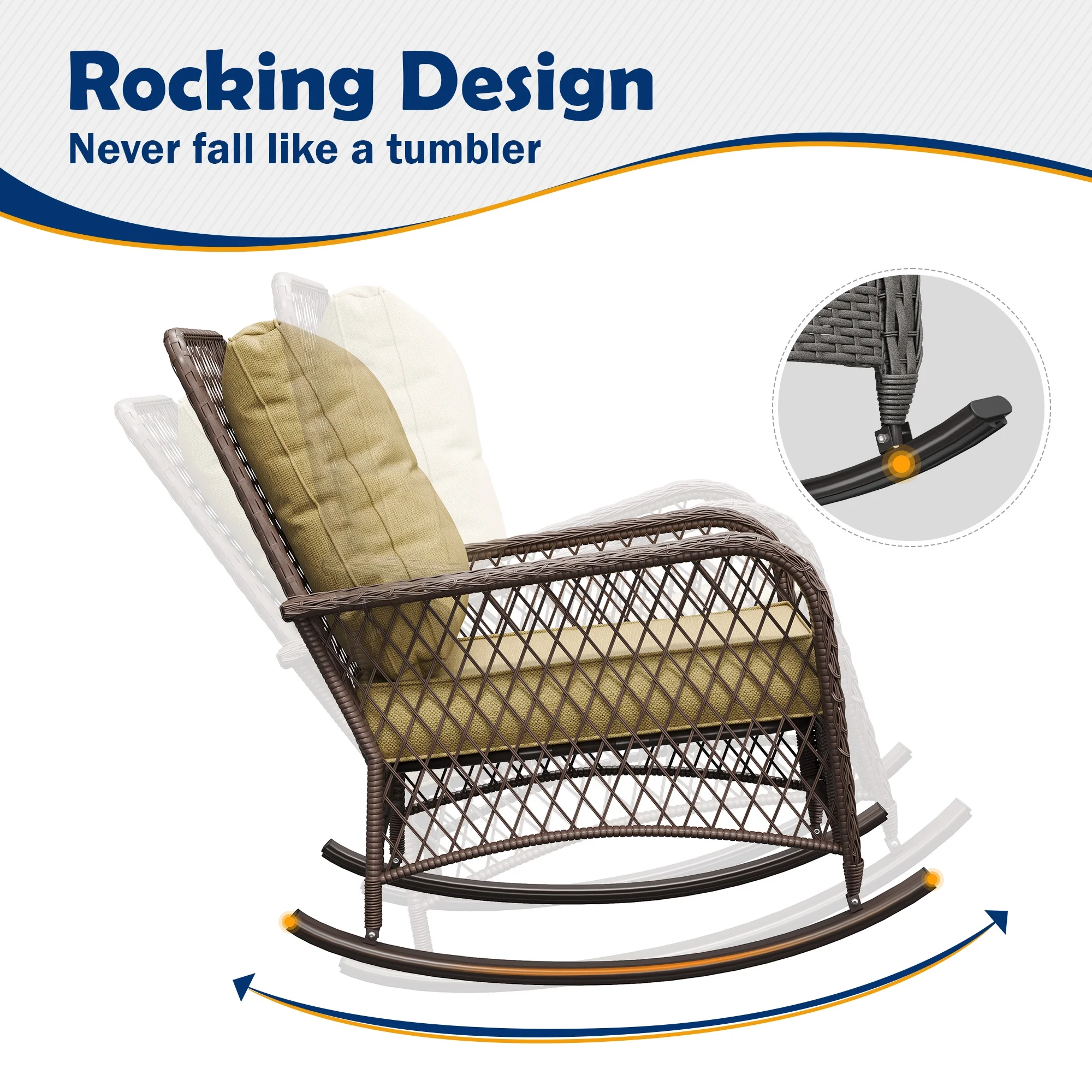 ELPOSUN 3-Piece Outdoor Rocking Chairs, Wicker Patio Furniture with Thickened Cushions and Table for Porch - Image 10