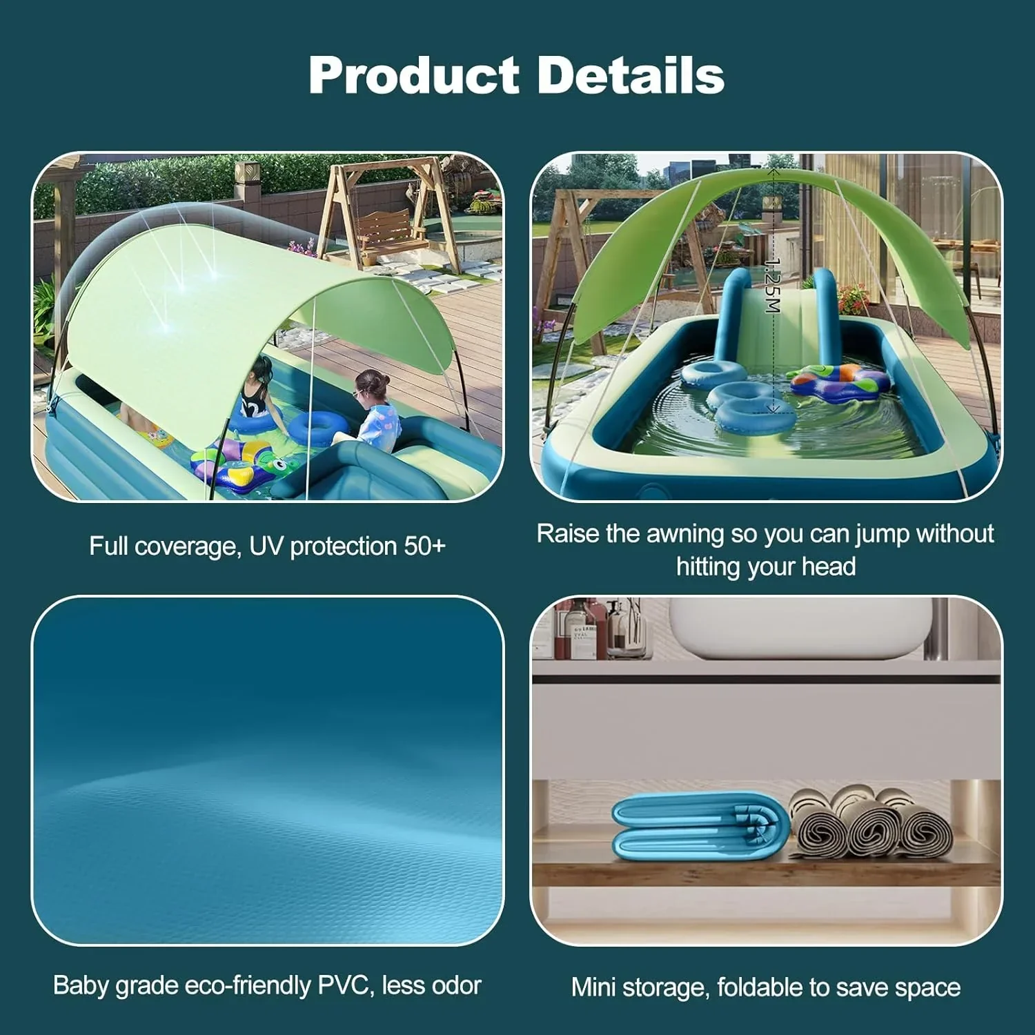 Ergocar Inflatable Swimming Pool With Water Slide And Awning - 2.1 Meters, Three Layers - Image 9 Ergocar Inflatable Swimming Pool With Water Slide And Awning - 2.1 Meters, Three Layers - Image 9