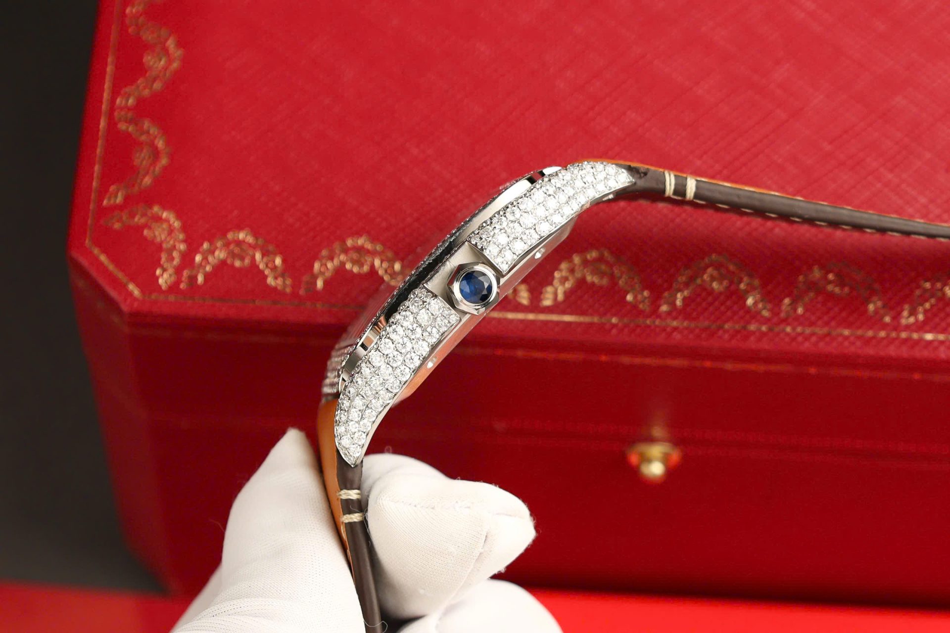 Cartier Santos White Dial Copies Watches Custom Diamonds Moissanite BVF 39.8mm - Top club