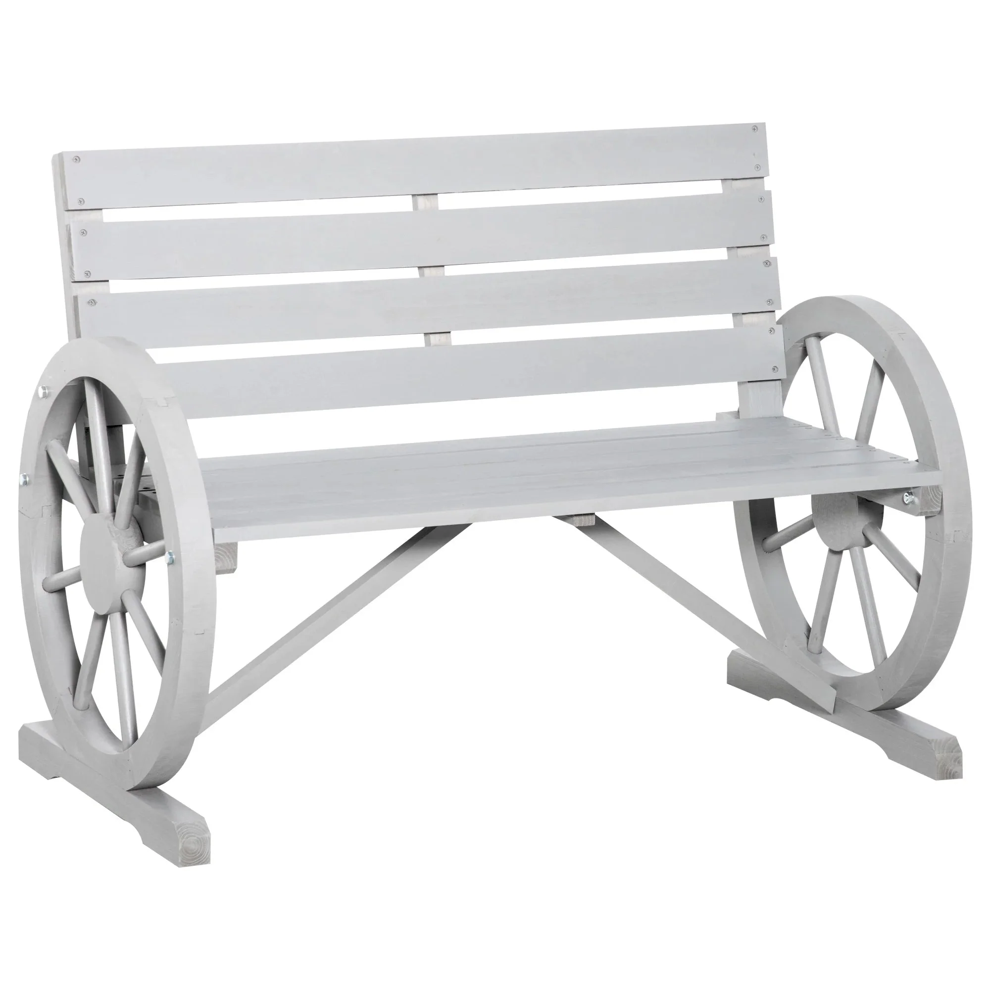 Outsunny Wooden Wagon Wheel Bench, 2-Person, Fir Wood, Carbonized, 41.5in L x 23.25in W x 29.5in H - 84B-183 - Image 12 Outsunny Wooden Wagon Wheel Bench, 2-Person, Fir Wood, Carbonized, 41.5in L x 23.25in W x 29.5in H - 84B-183 - Image 12