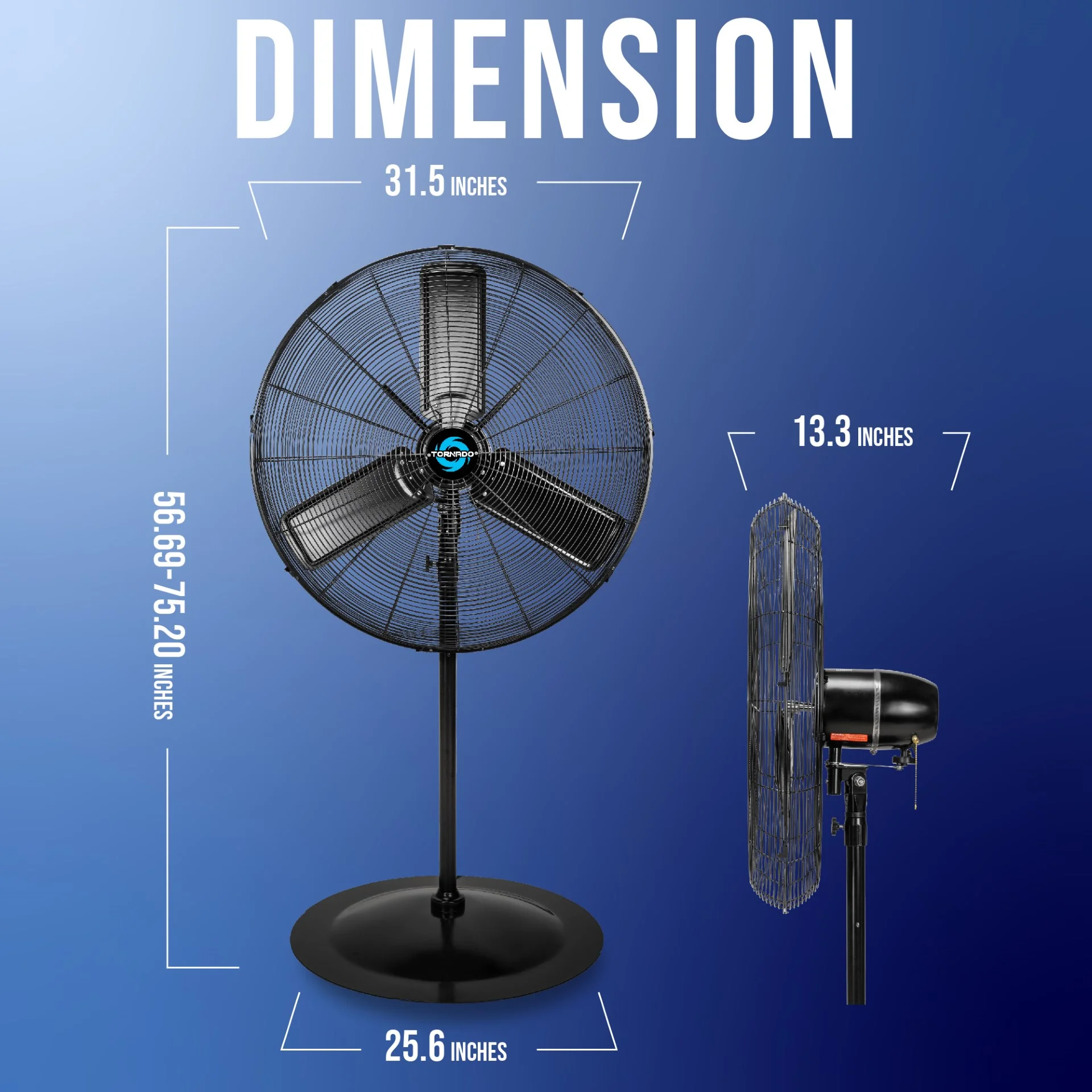 Tornado - 20 Inch High Velocity Metal Oscillating Pedestal Fan - Commercial, Industrial Use Water-Resistant - Image 21