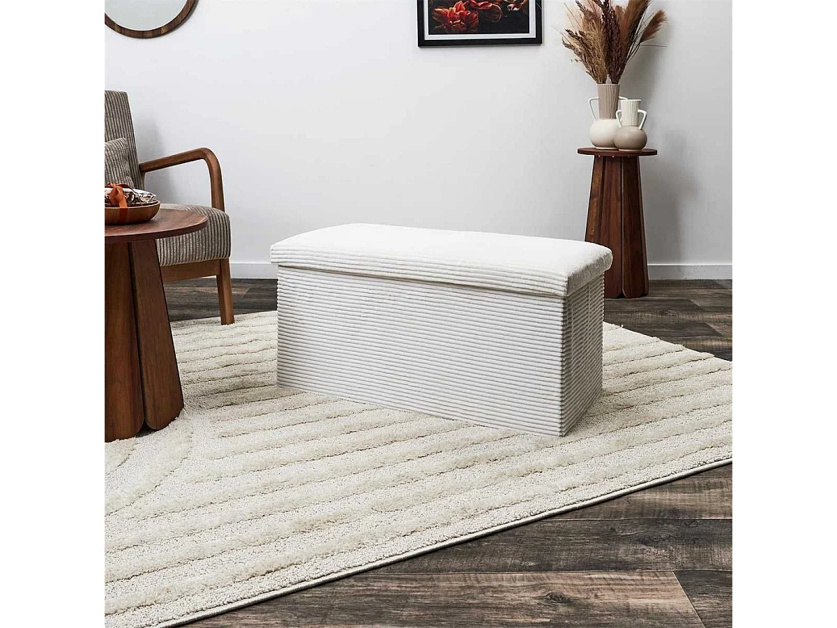 Banc Coffre Pliable Côtelé crème 76x38 cm - AMORY
