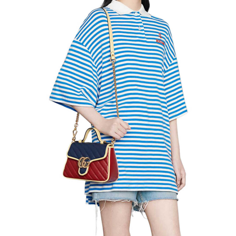 Replica Gucci Gg Marmont Mini Bag 583571 Blue And Red Leather1:1High-quality replica