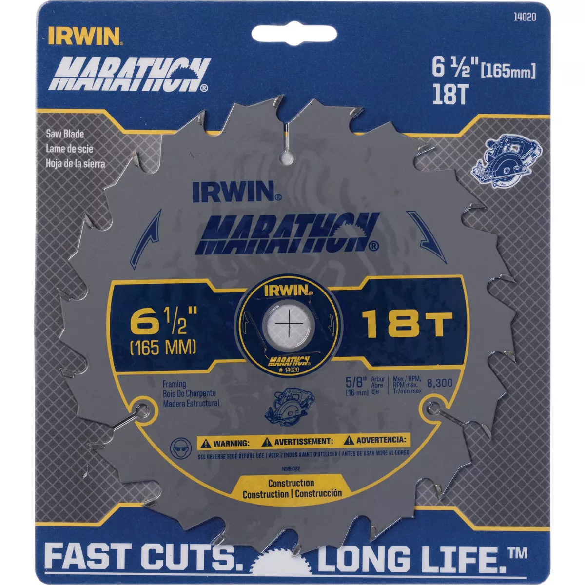 Irwin Marathon 6-1/2 In. 18-Tooth Framing/Ripping Circular Saw Blade