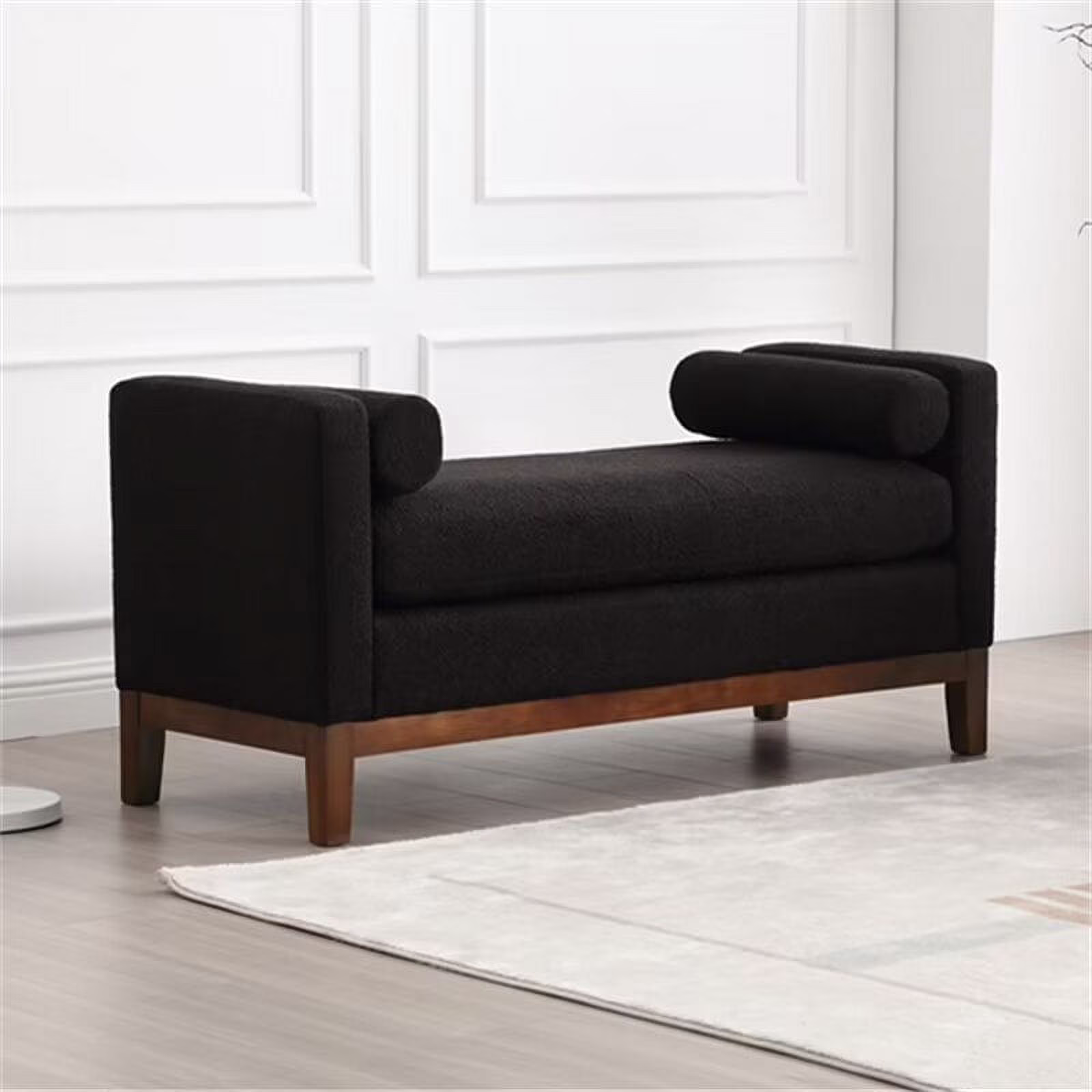 End of Bed Bench, 53.5" Boucle Fabric Upholstered Entryway Bench with Wood Legs & Bolster Pillows, Rolled Arm Cushioned Ottoman Foot Rest Long Stool Window Extra Seating for Bedroom, Ivory - Image 5