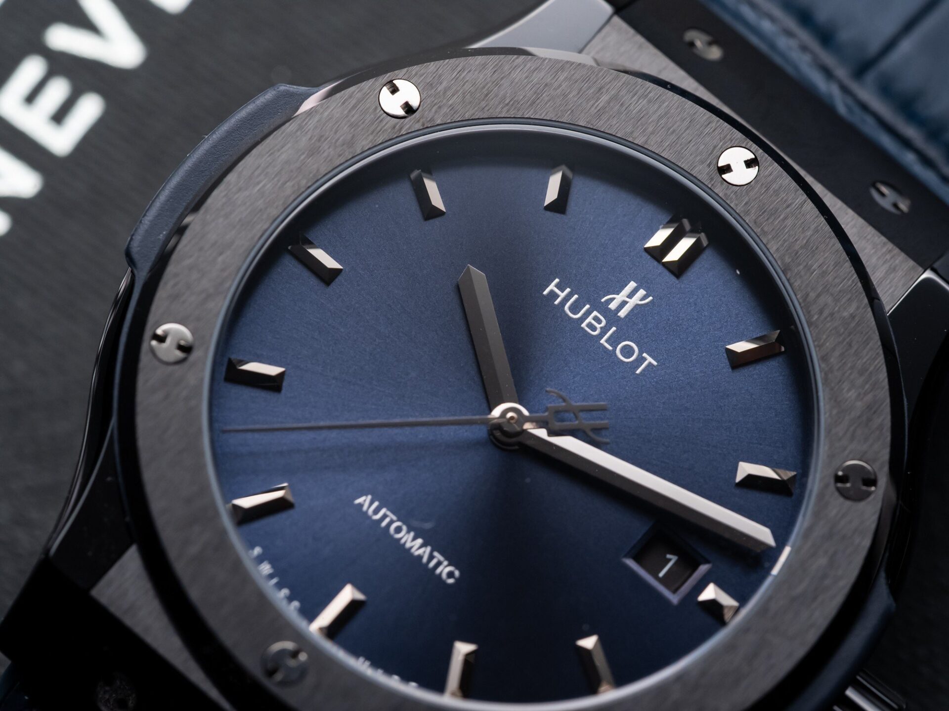 Hublot Classic Fusion Ceramic Blue Dial Replica Watch Leather Strap GS Factory 42mm - Top club