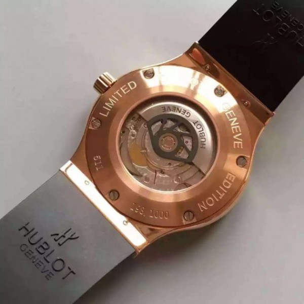 Replica Hublot Big Bang Classic Fusion RG Black Dial Diamonds Bezel Rubber Strap A2824 - Top club