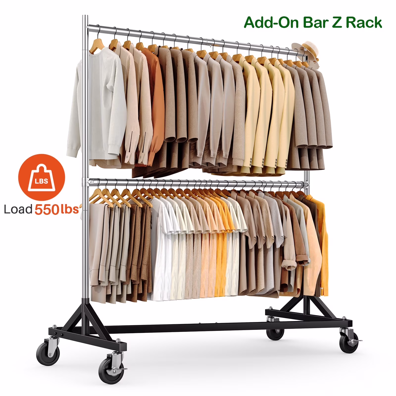 HOKEEPER 400LBS Commercial Z Base Garment Rack Heavy Duty Clothing Rack Height Adjustable Rolling Clothes Rack for Hanging Clothes Racks on Wheels Portable Z Rack Chrome Finish - Image 3