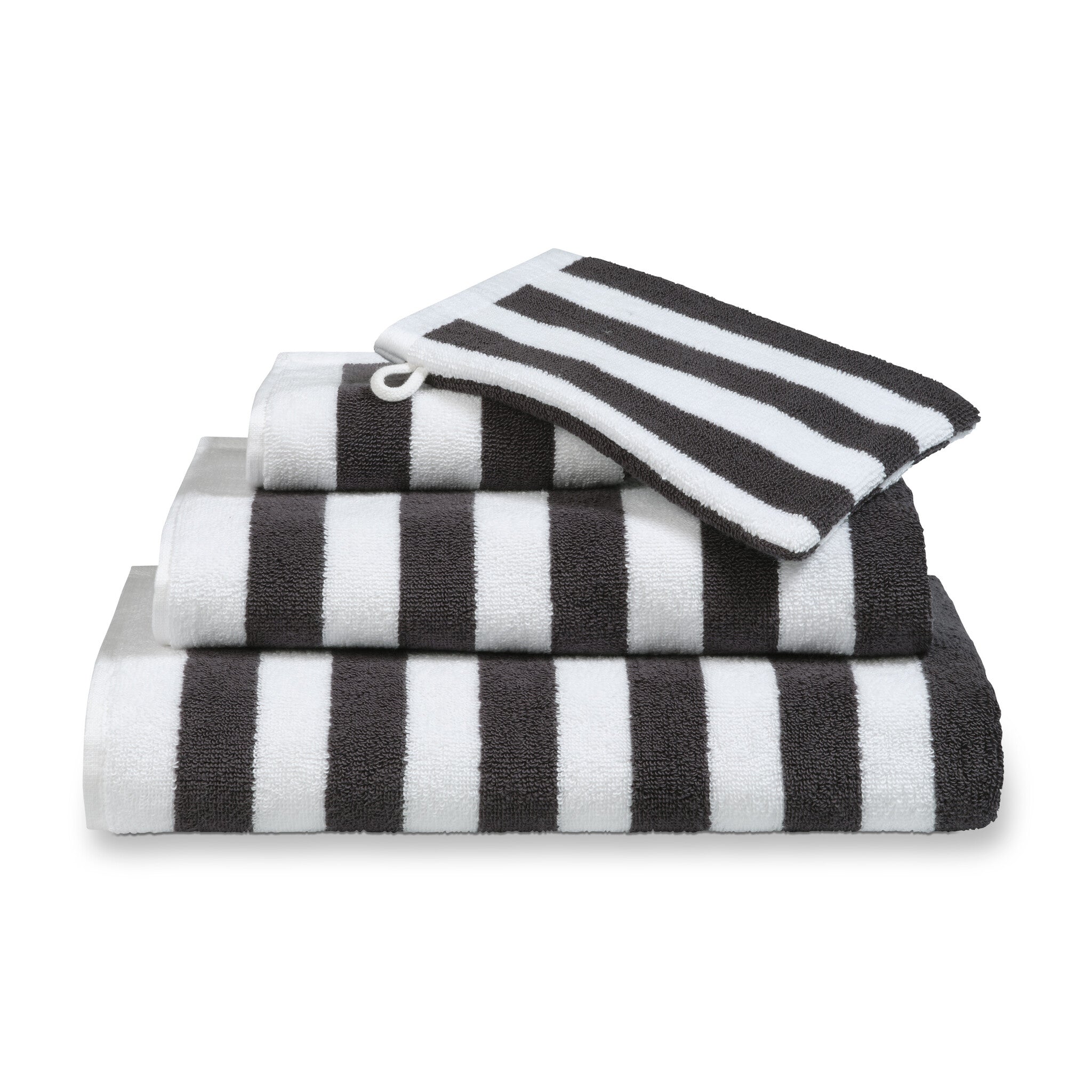 Verona Badtextiel Stripes Off Black   70 x 140 cm   Zwart   Wit