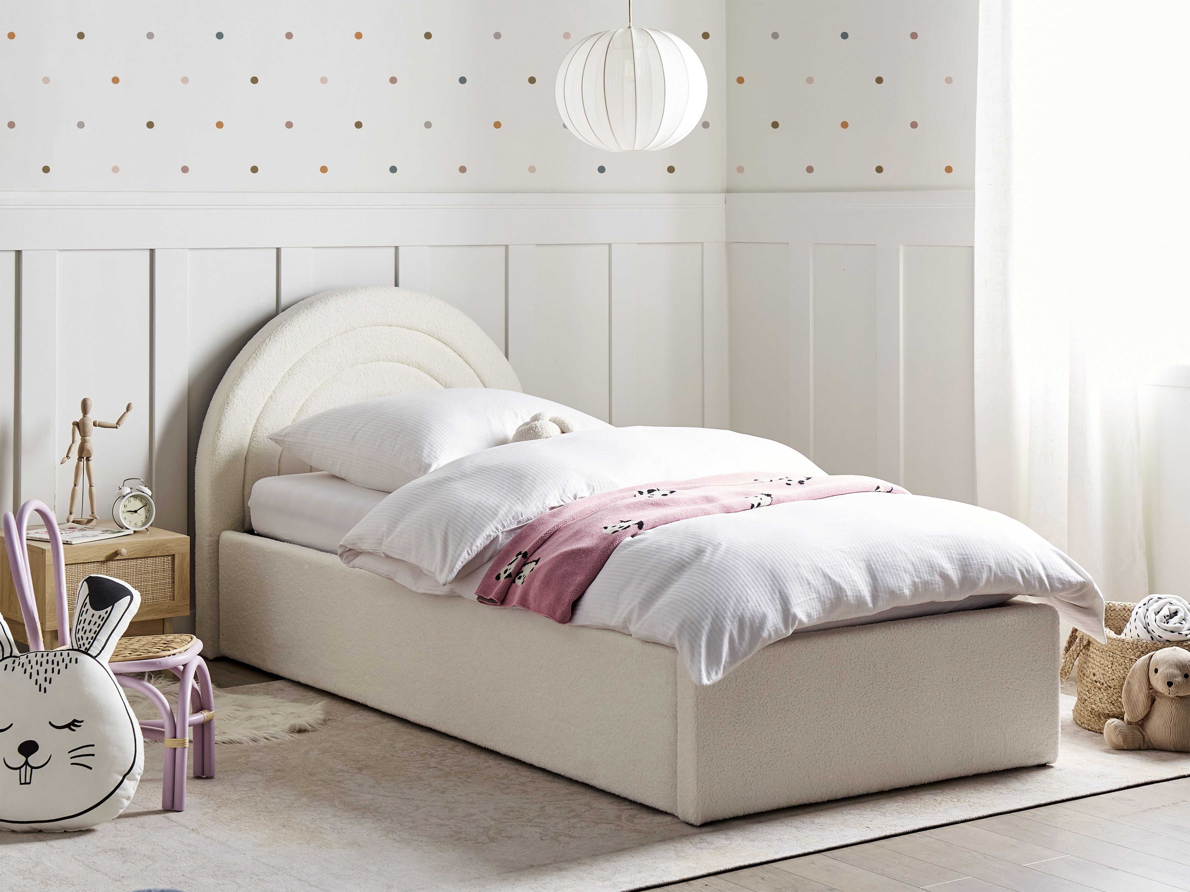 Kids Ottoman Bed Boucle ANET 90 x 200 cm (EU Single) Off-White