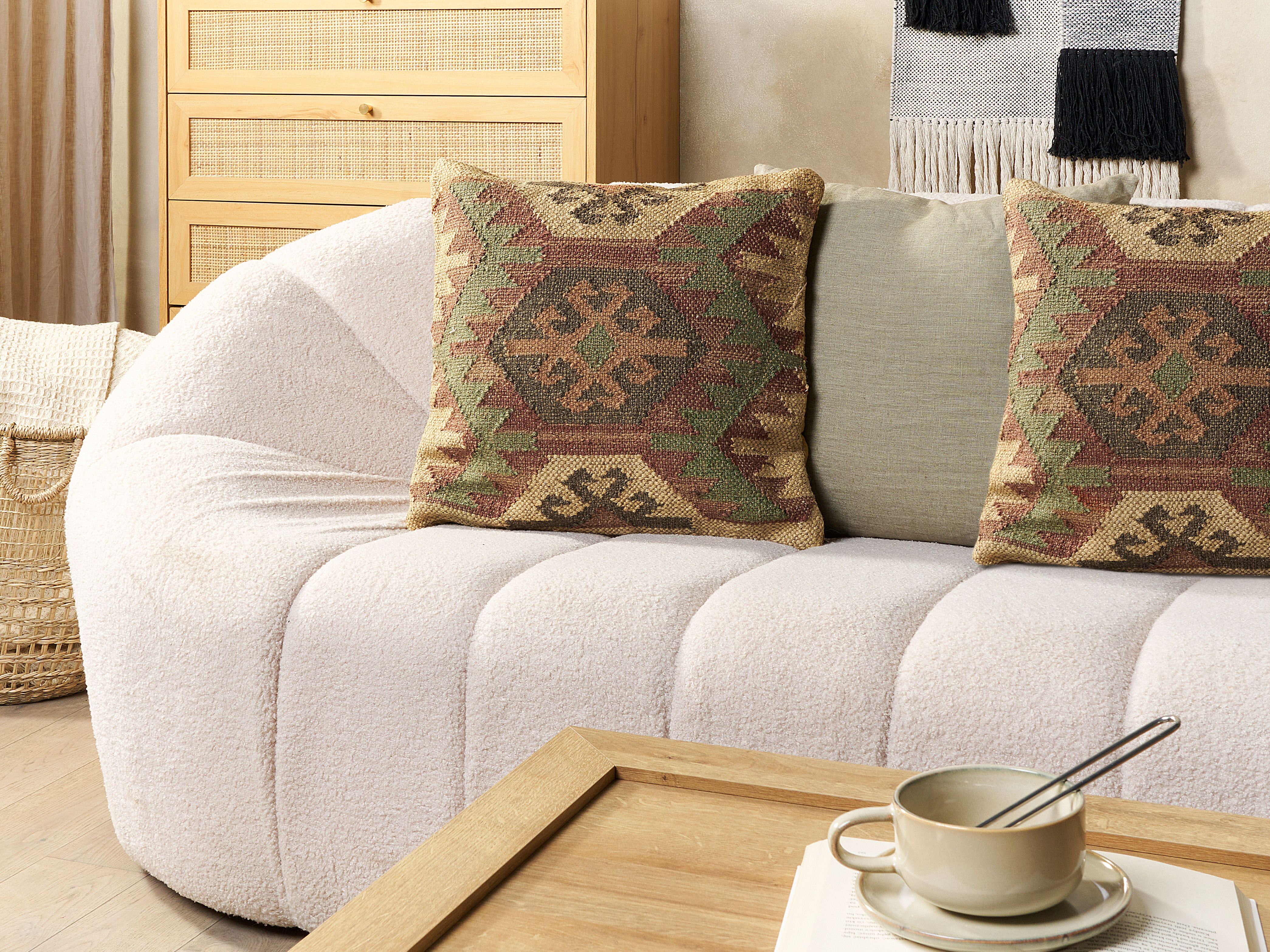 Set of 2 Decorative Cushions ARVEN Jute 45 x 45 cm Brown Oriental Pattern