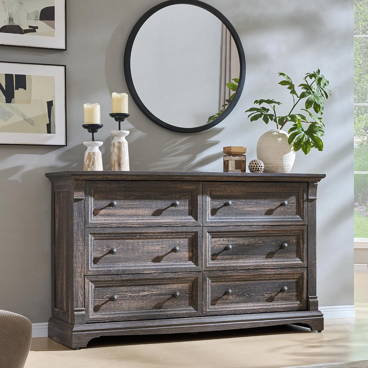 Farmhouse 6 Drawers Dresser for Bedroom, 54